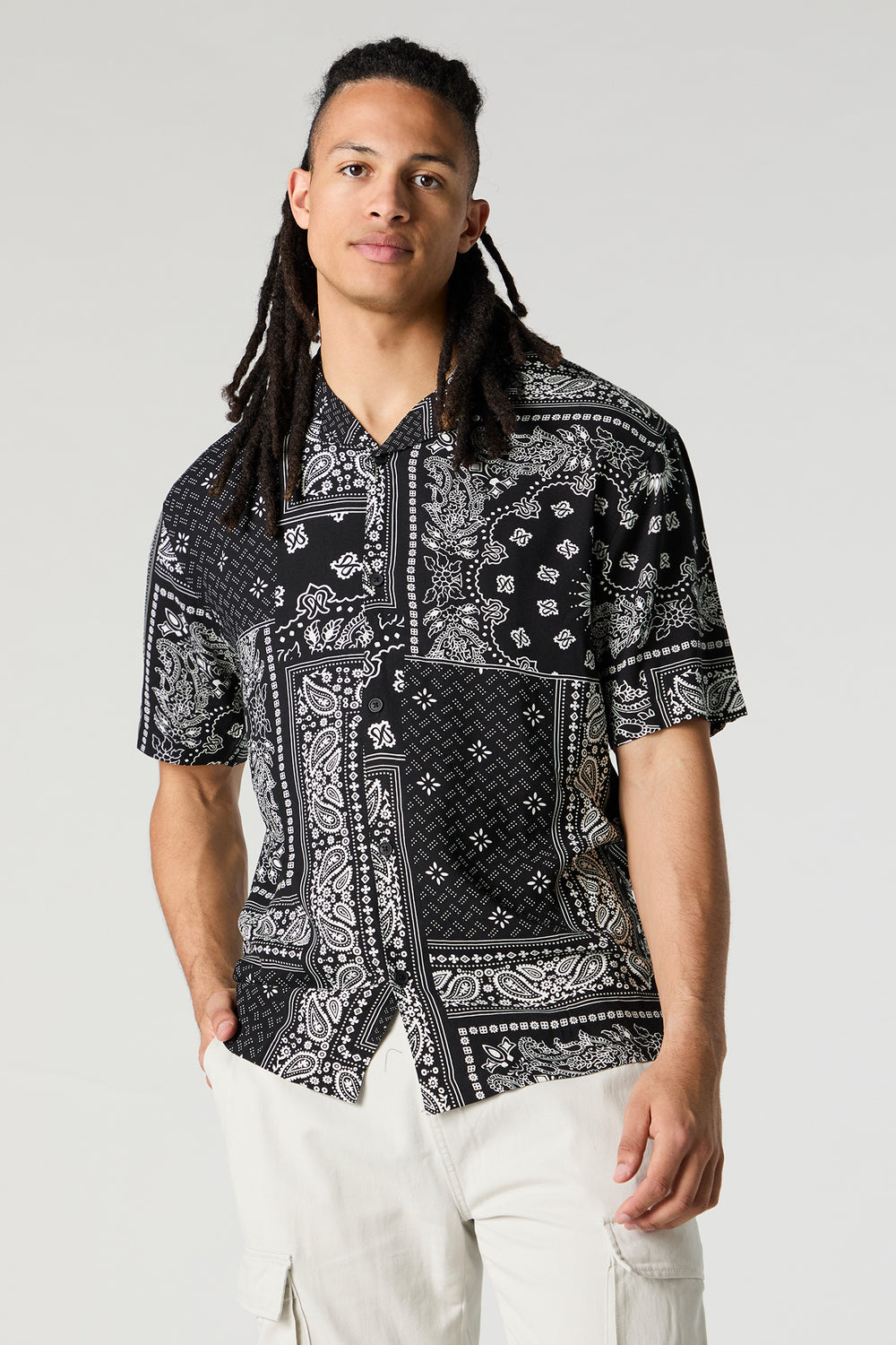 Print Short Sleeve Button-Up Top Print Short Sleeve Button-Up Top 5