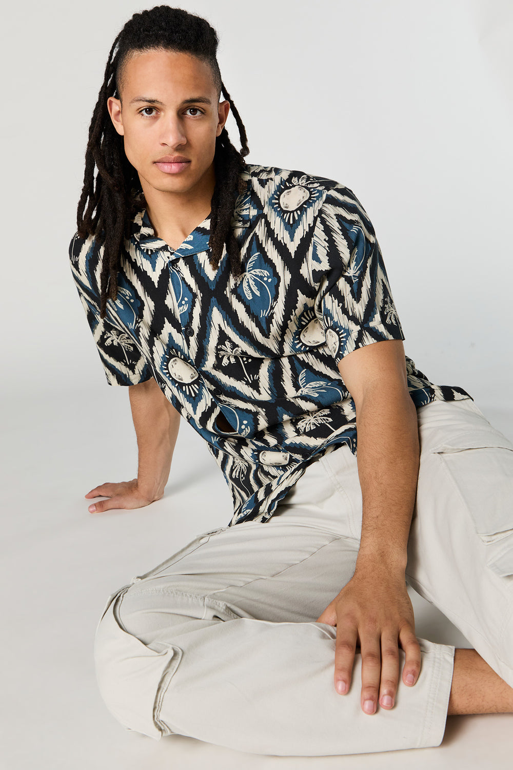 Print Short Sleeve Button-Up Top Print Short Sleeve Button-Up Top 1