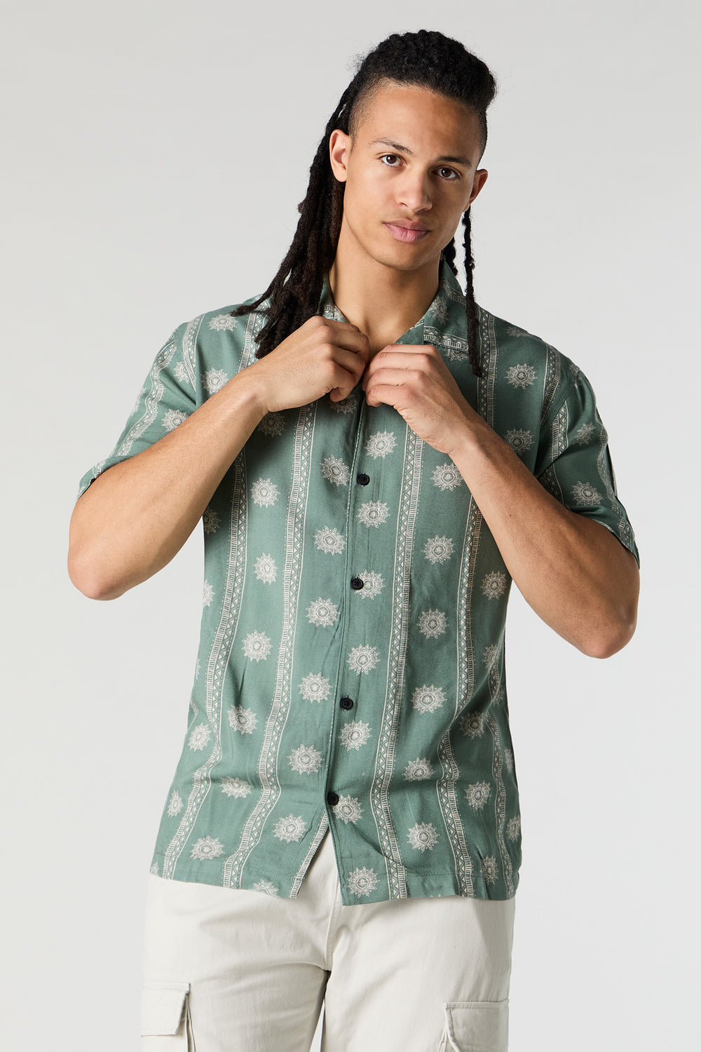 Print Short Sleeve Button-Up Top Print Short Sleeve Button-Up Top 20