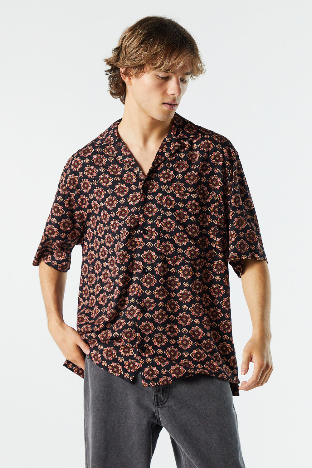 Black Print Relaxed Button-Up Top Black Print Relaxed Button-Up Top 1