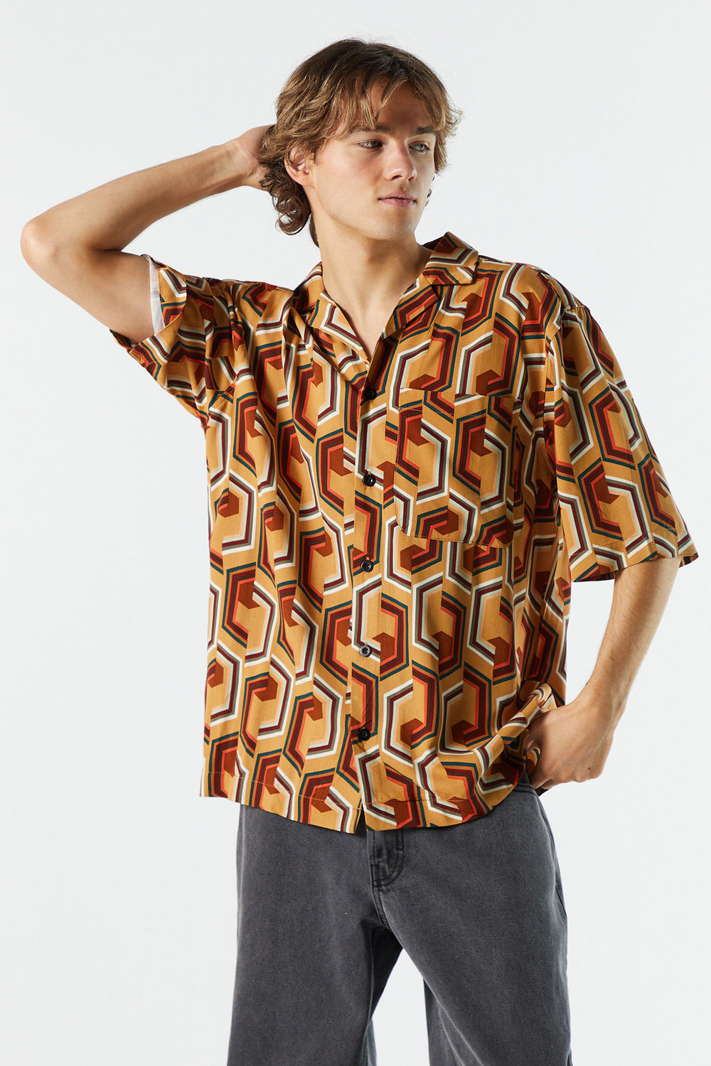 Printed Relaxed Button-Up Top Printed Relaxed Button-Up Top 1