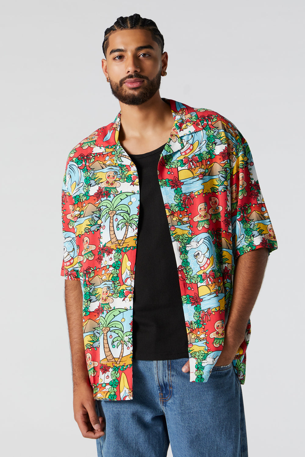 Tropical Gingerbread Print Button-Up Top Tropical Gingerbread Print Button-Up Top 1
