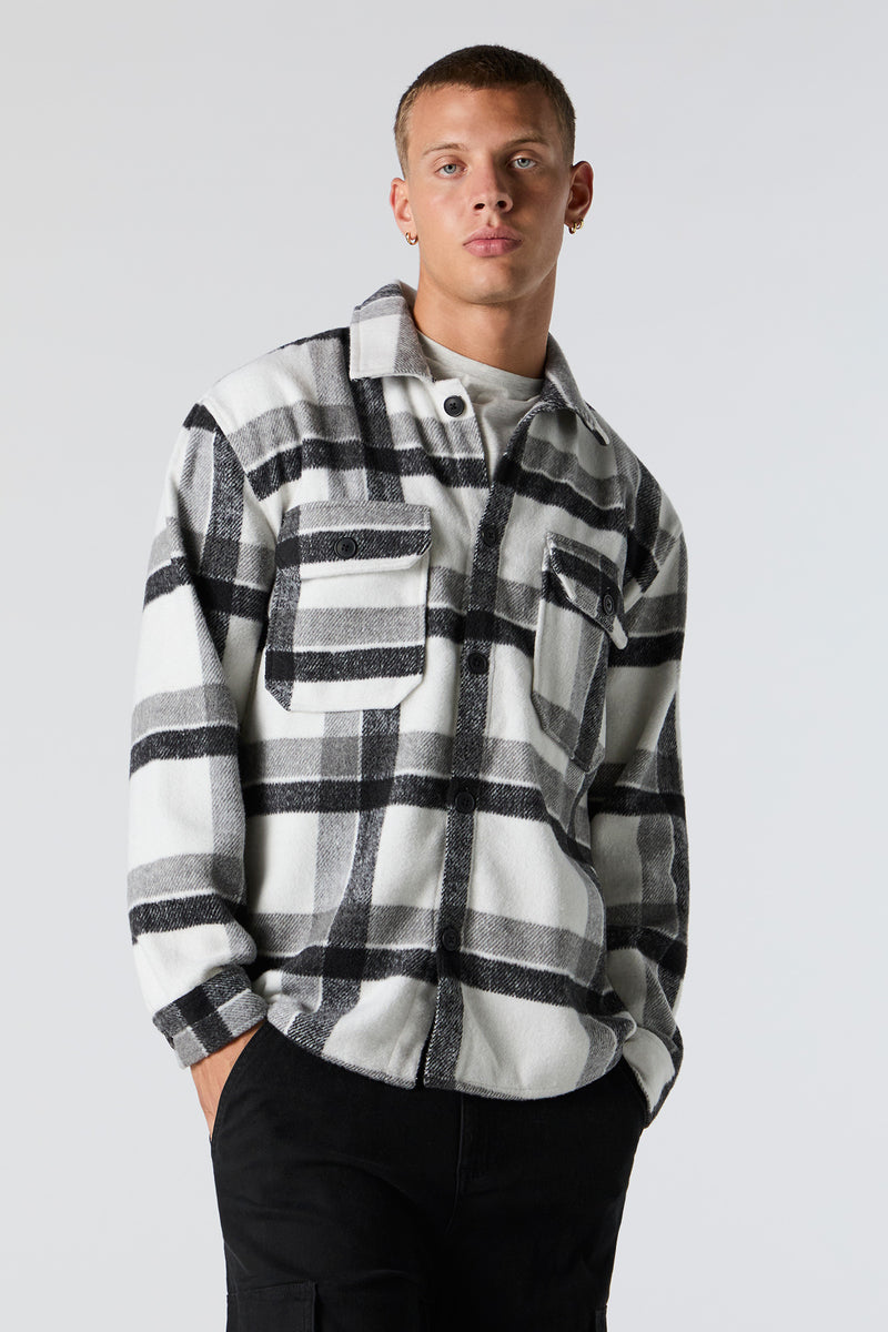 Plaid Button Front Shacket