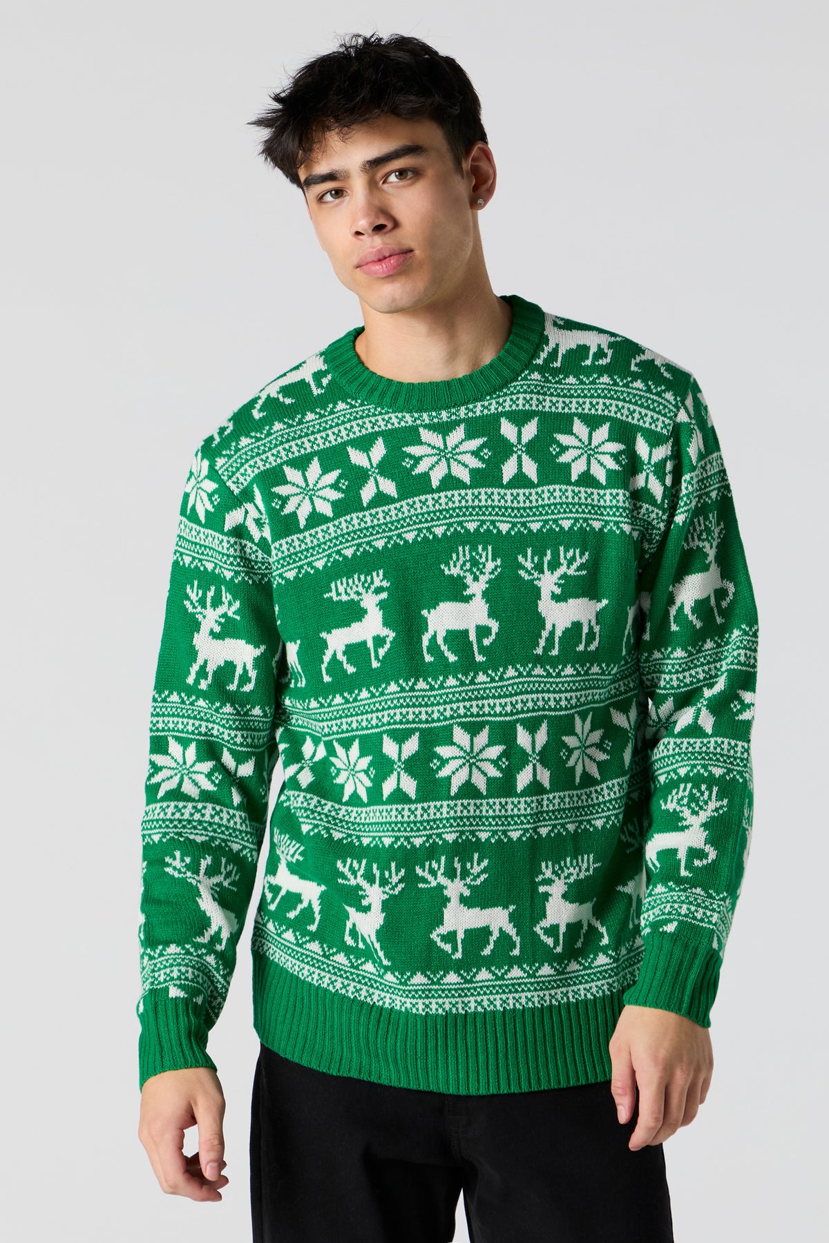 Green Fairisle Jacquard Knit Christmas Sweater