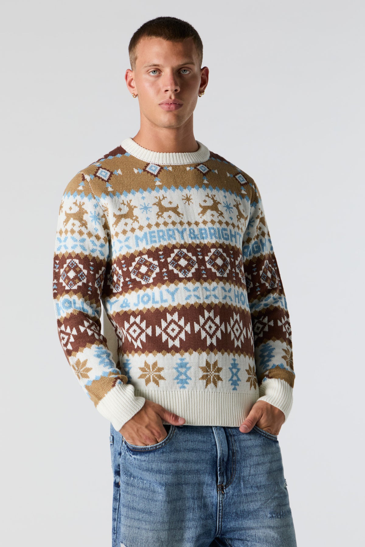 Merry and Bright Fairisle Jacquard Knit Christmas Sweater