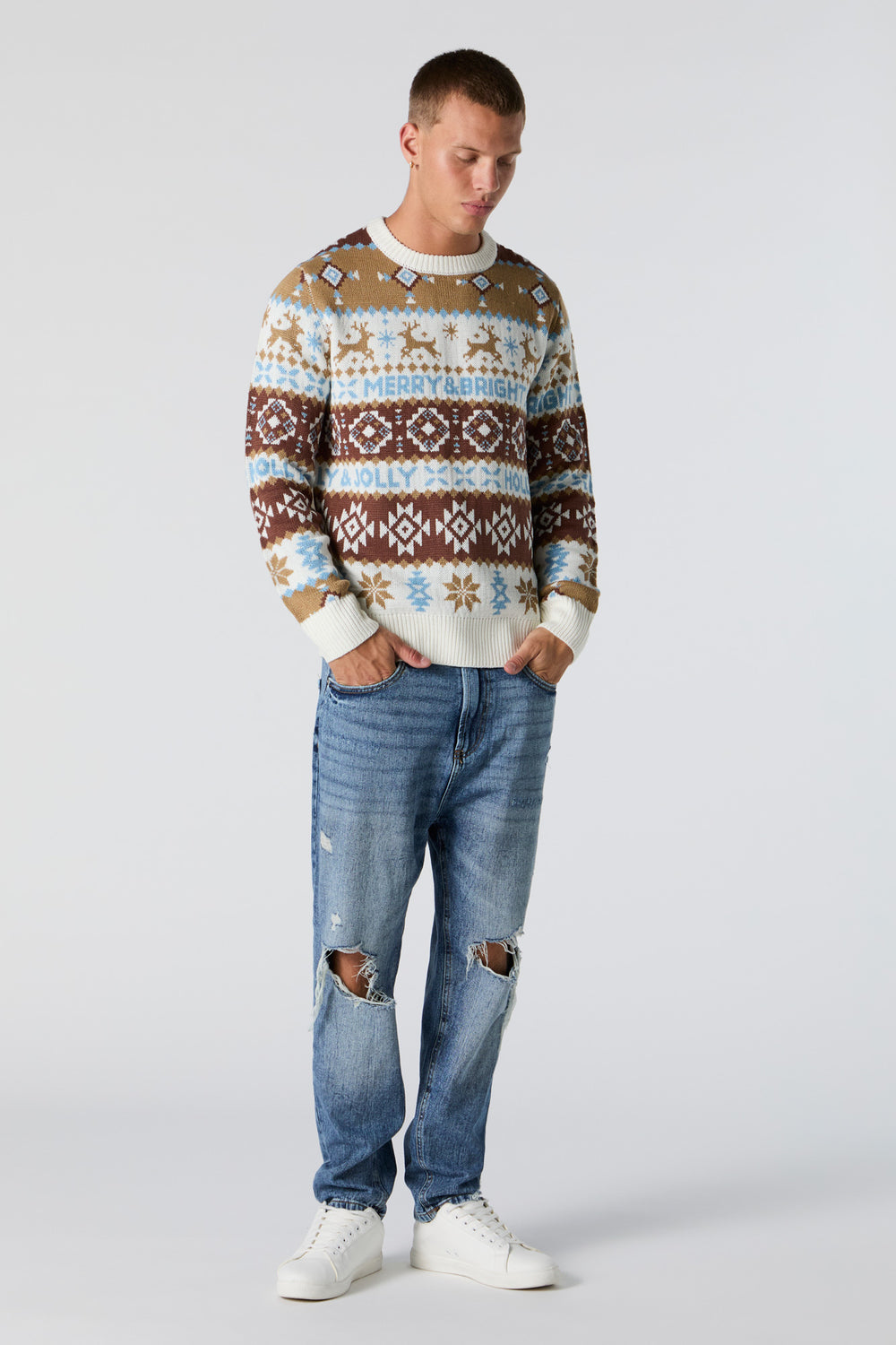 Merry and Bright Fairisle Jacquard Knit Christmas Sweater Merry and Bright Fairisle Jacquard Knit Christmas Sweater 3