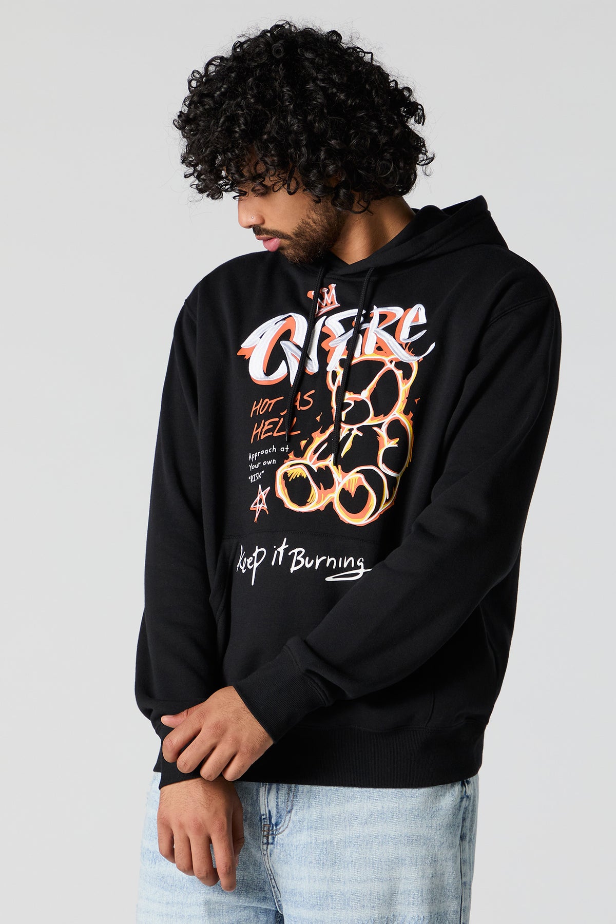 Fire Bear Embroidered Fleece Hoodie