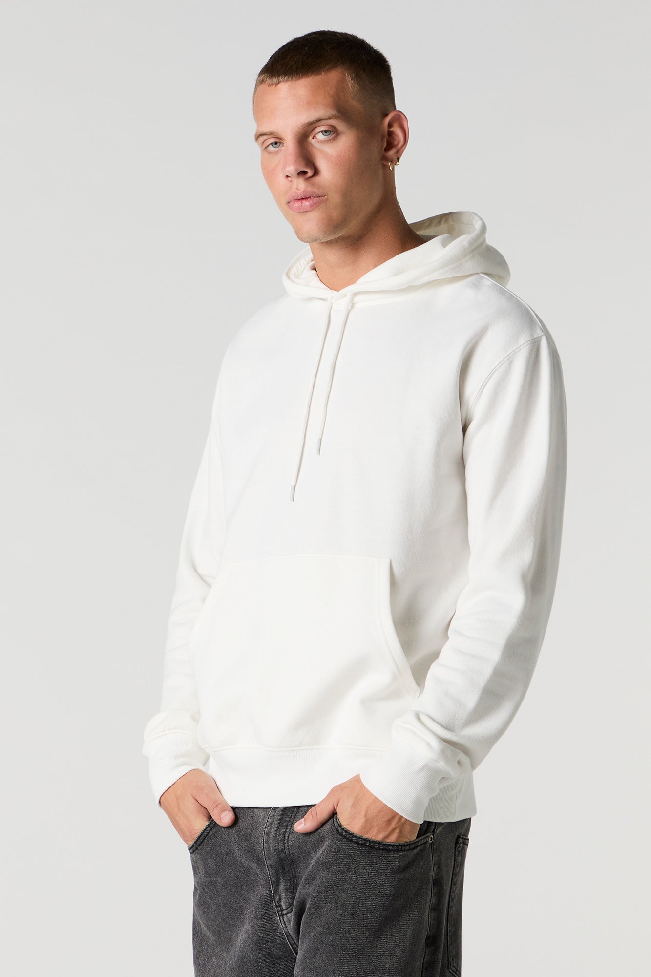 Solid Fleece Drawstring Hoodie