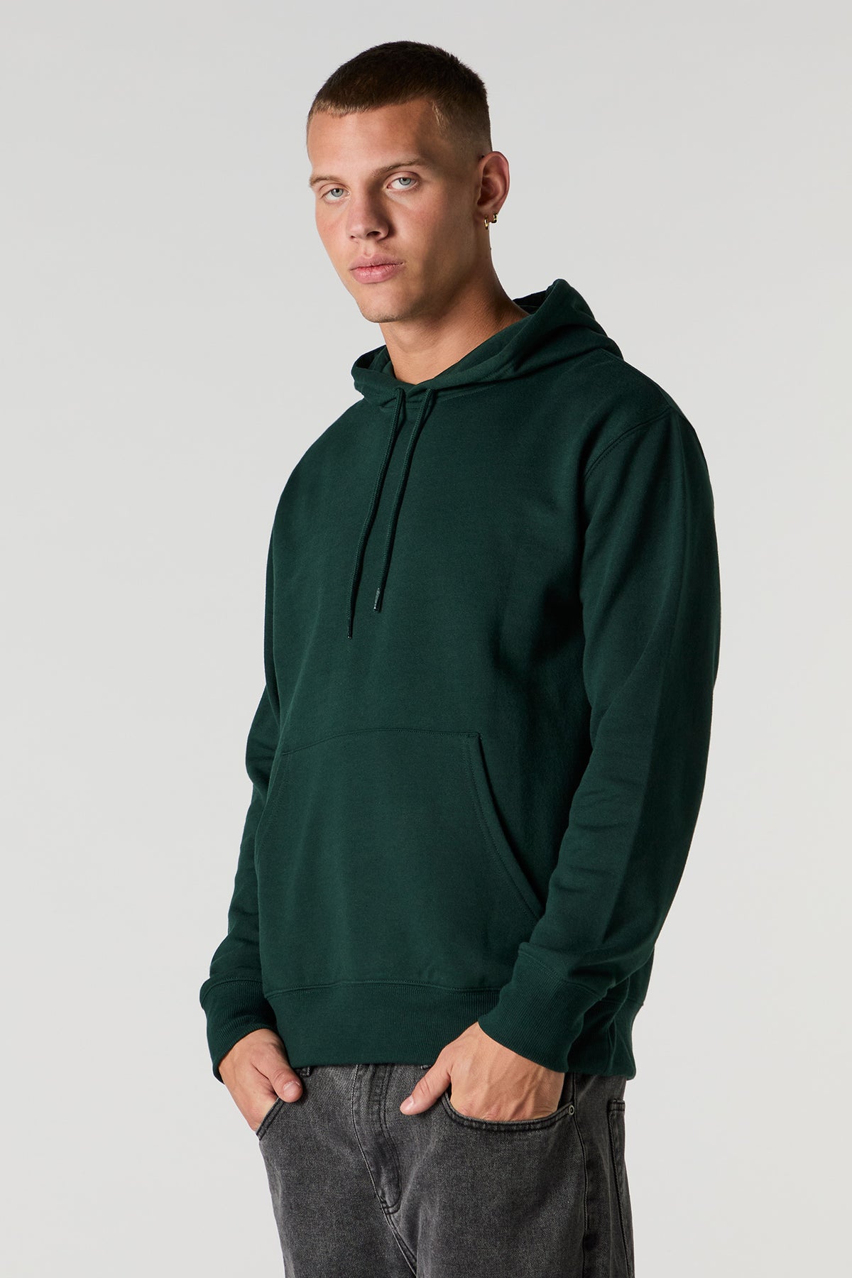 Solid Fleece Drawstring Hoodie