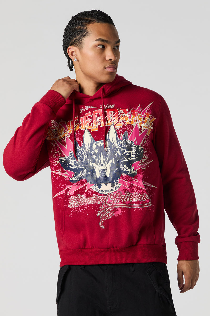 Graphic Rhinestone Fleece Hoodie