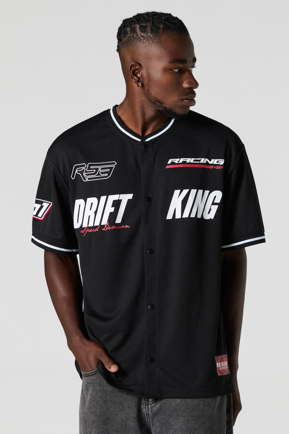 Drift King Graphic Mesh Racing Baseball Jersey Drift King Graphic Mesh Racing Baseball Jersey 1