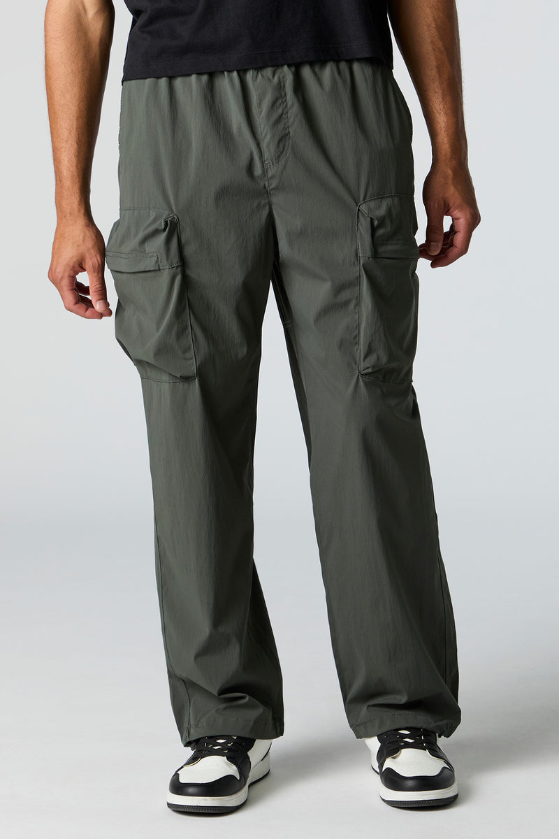 Nylon Zip Pocket Straight Leg Cargo Pant