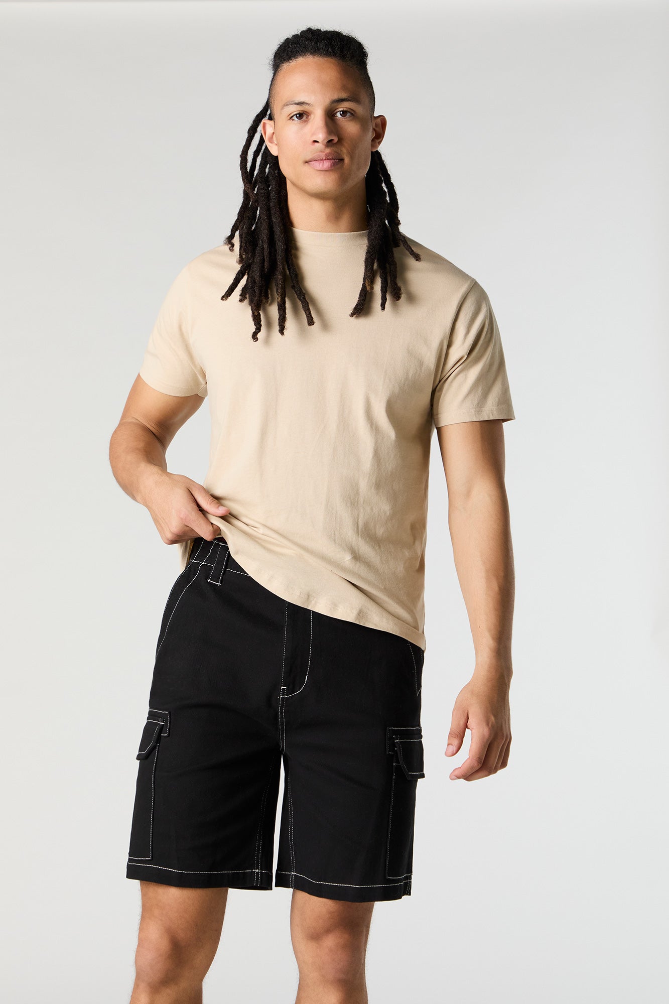 Contrast Stitch Denim Cargo Short