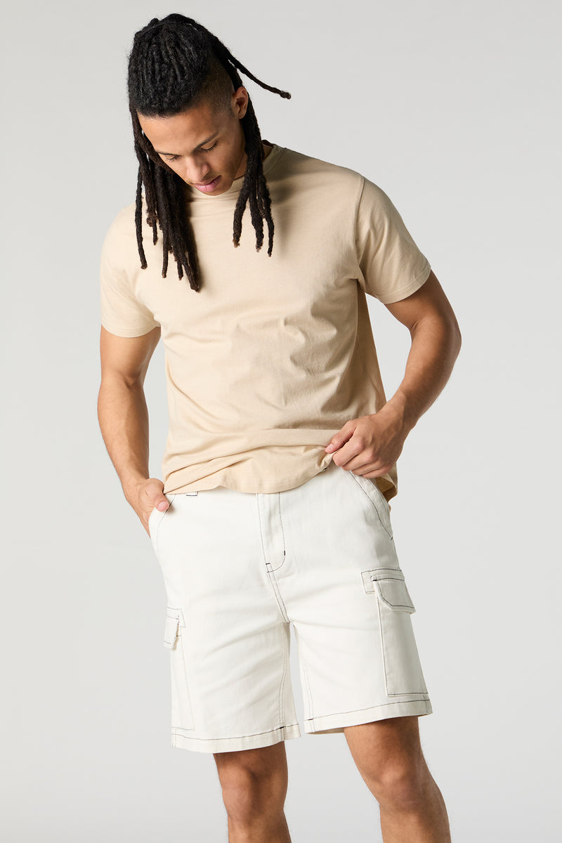 Contrast Stitch Denim Cargo Short