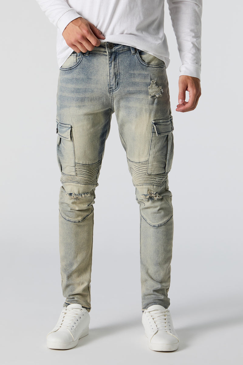 Distressed Skinny Moto Cargo Jean