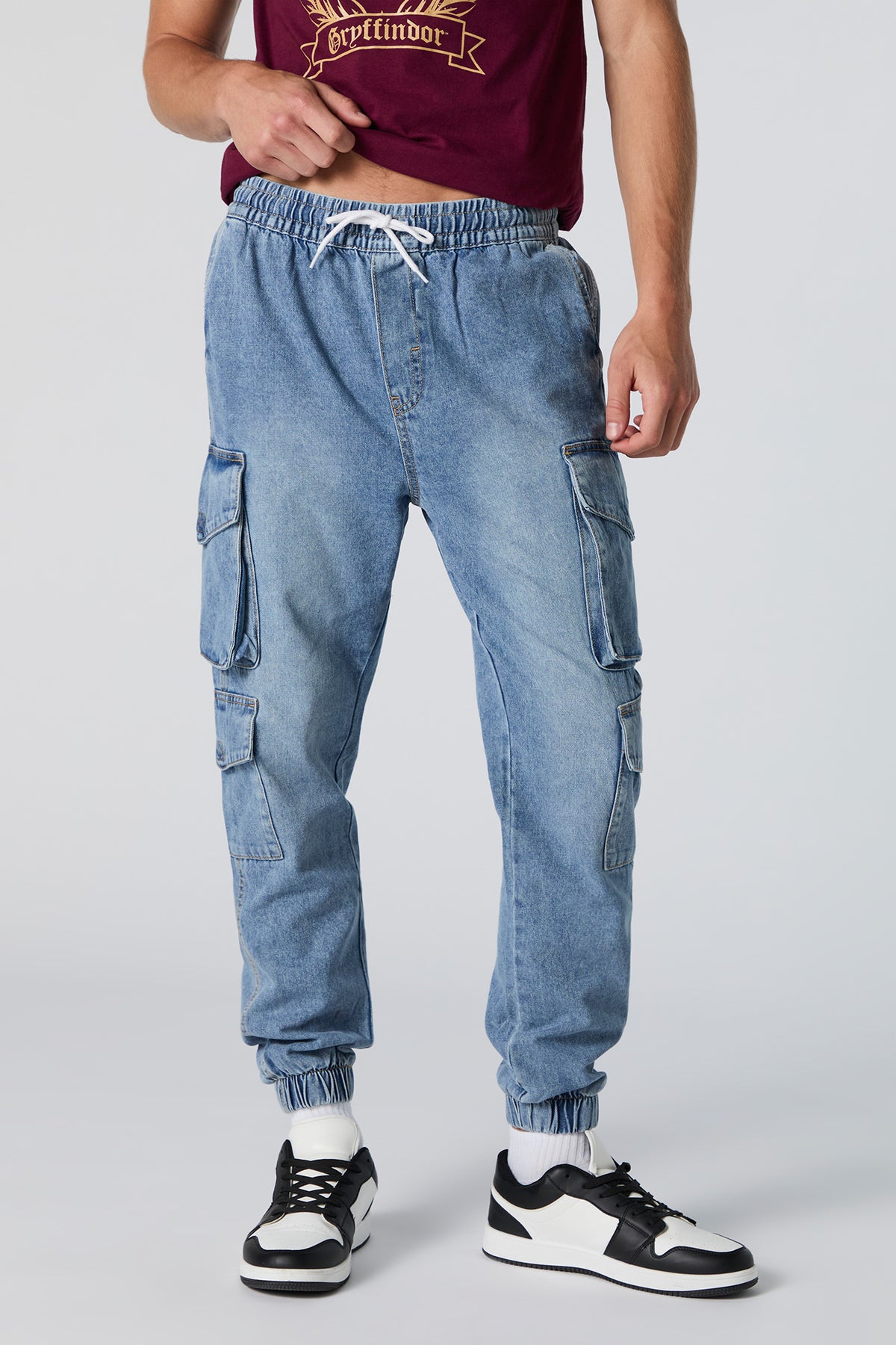 Vintage Wash Denim Cargo Jogger