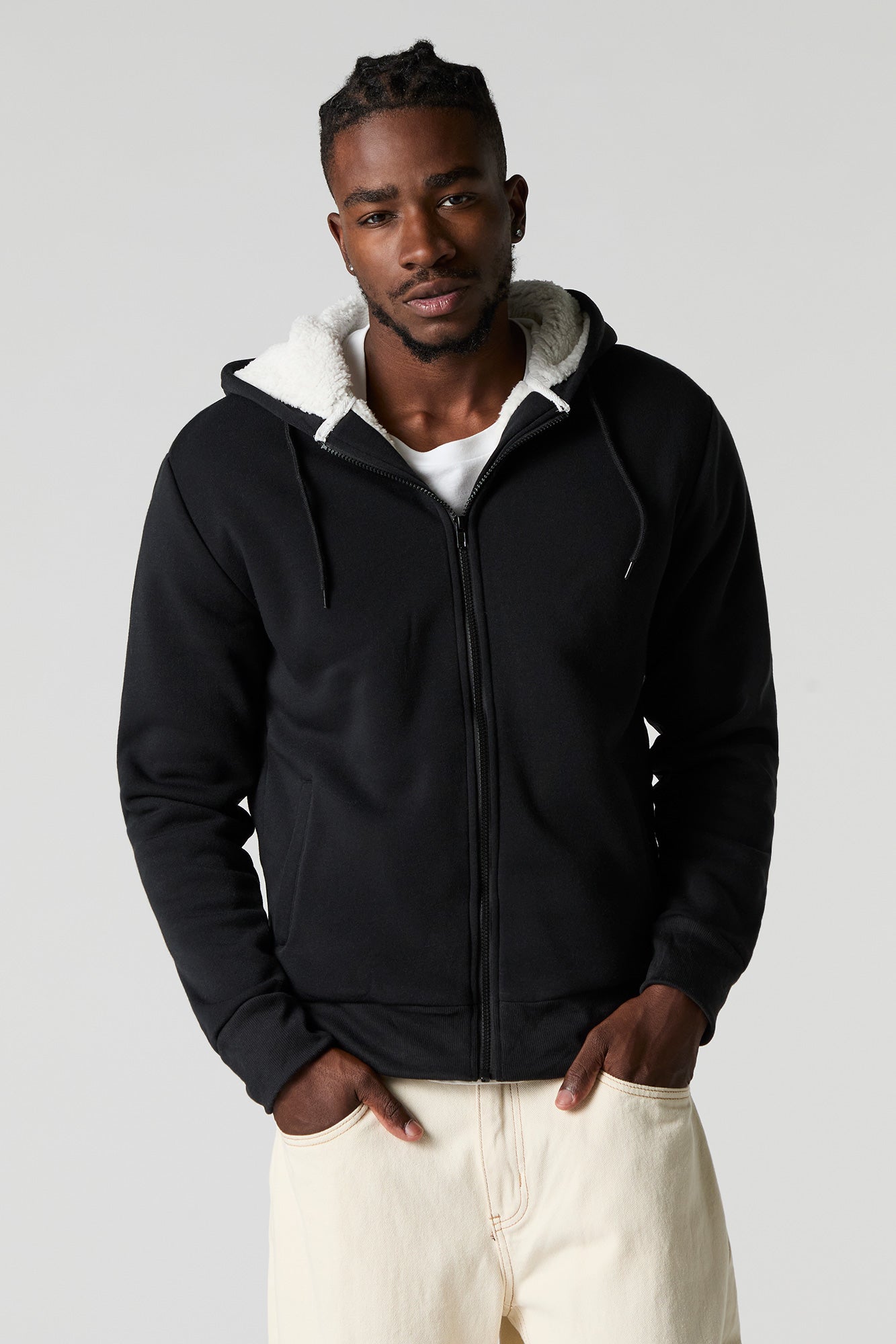 Sherpa Lined Zip-Up Fleece Hoodie