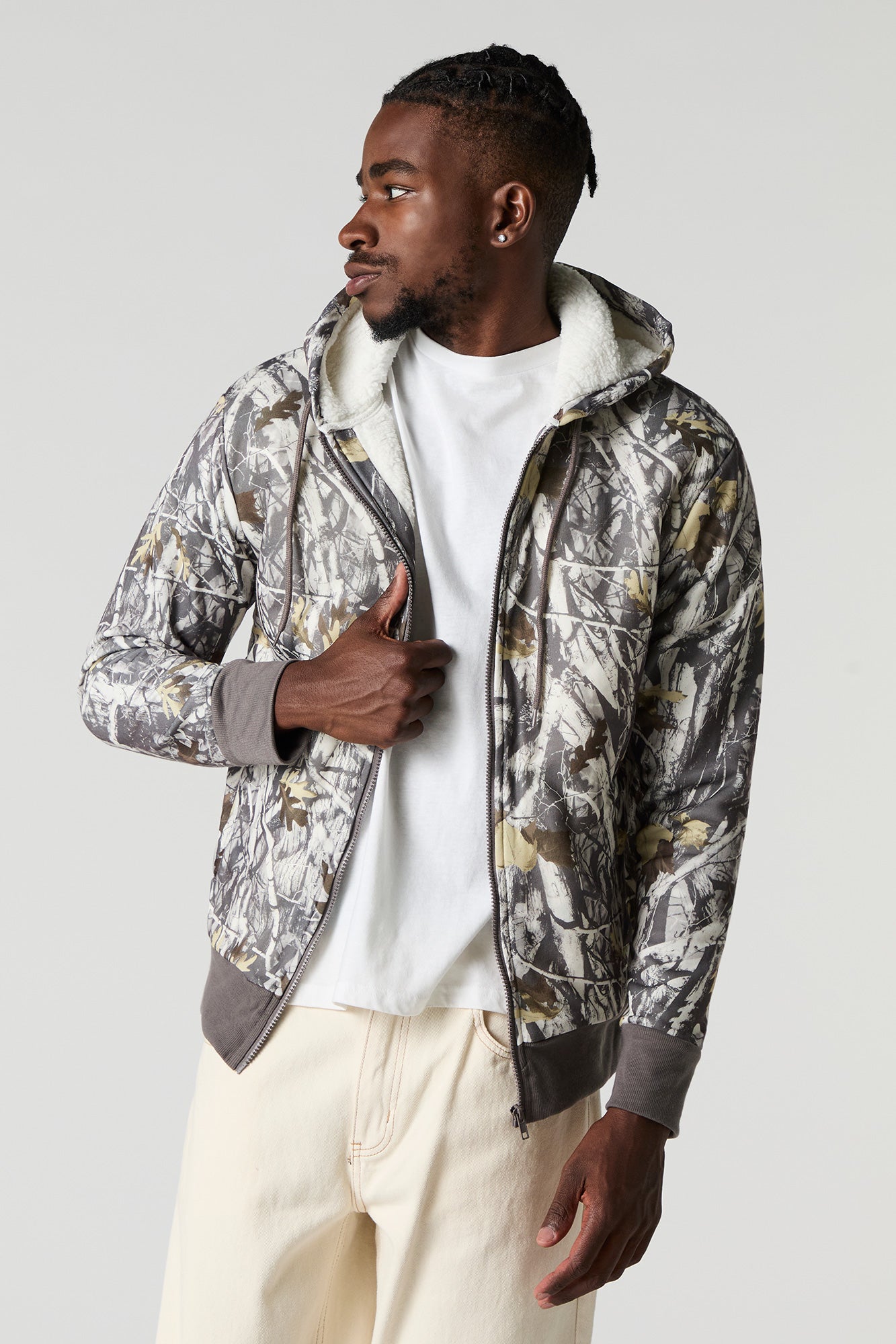 Sherpa Lined Zip-Up Fleece Hoodie