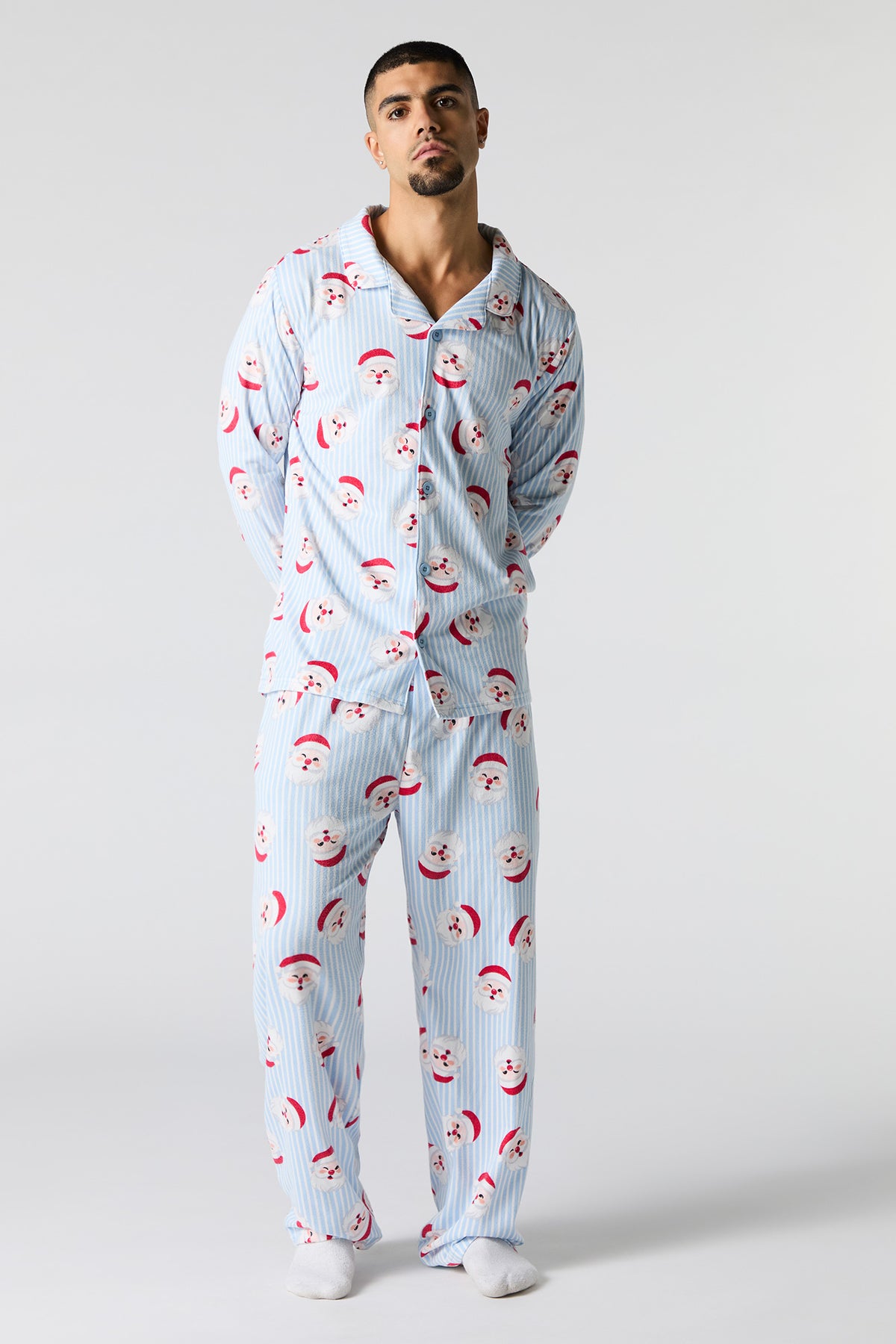 Mens Matching the Family Santa Flannel 2 Piece Pajama Set