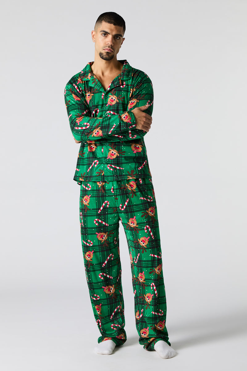 Mens Matching the Family Rudolph Flannel 2 Piece Pajama Set