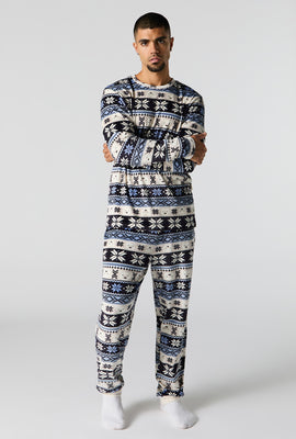 Mens Matching the Family Blue Fair Isle 2 Piece Pajama Set