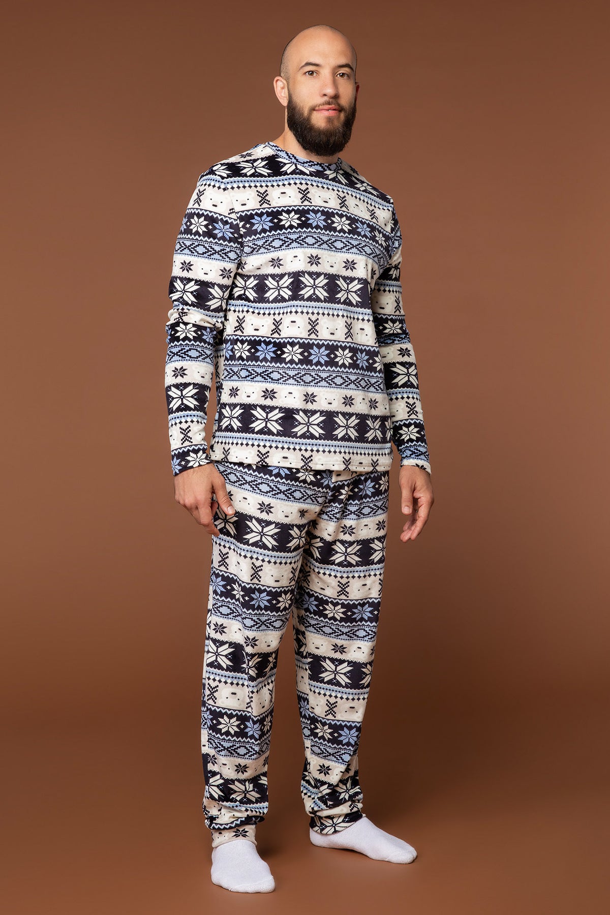 Mens Matching the Family Blue Fair Isle 2 Piece Pajama Set