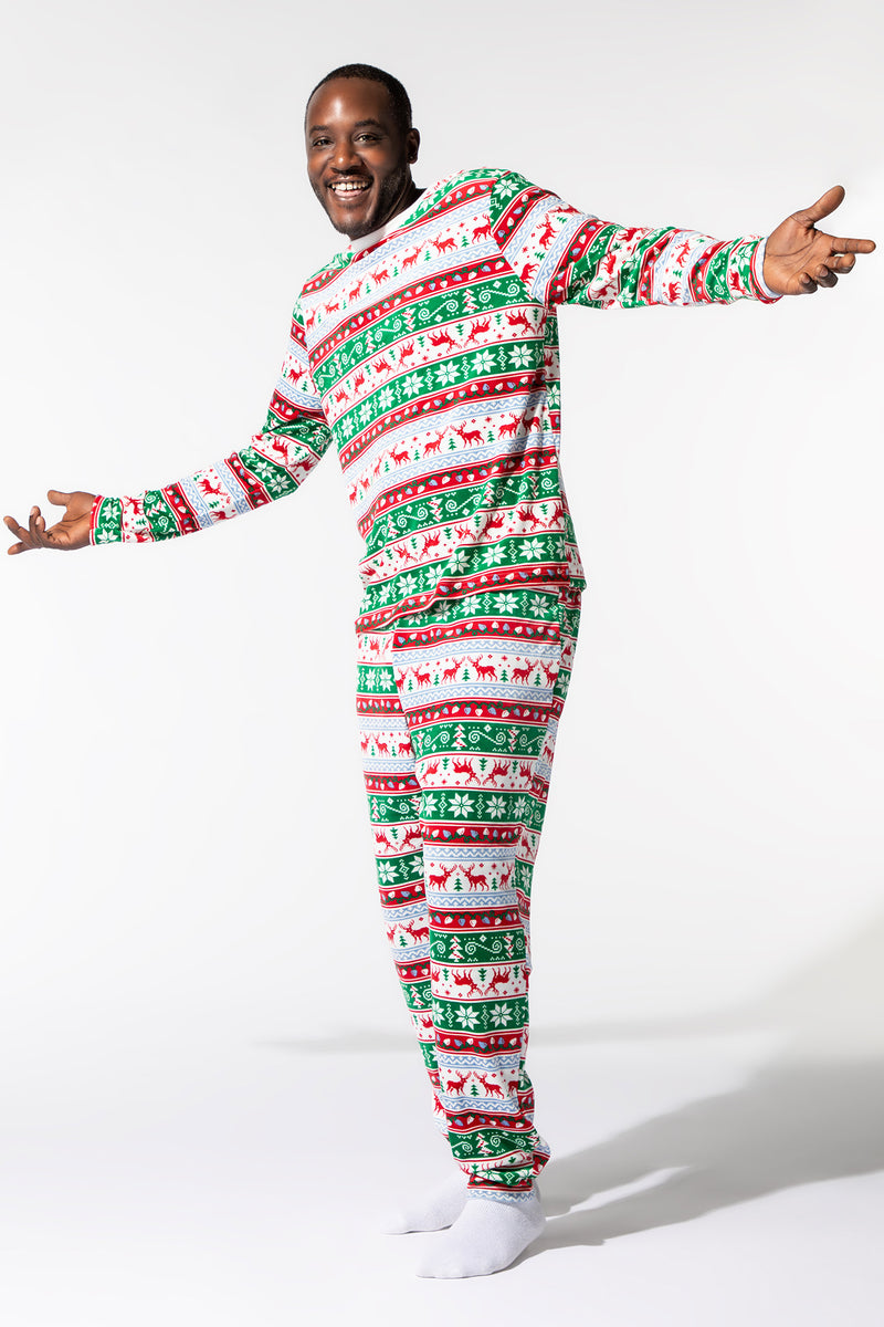 Mens Matching the Family Holiday Fair Isle 2 Piece Pajama Set