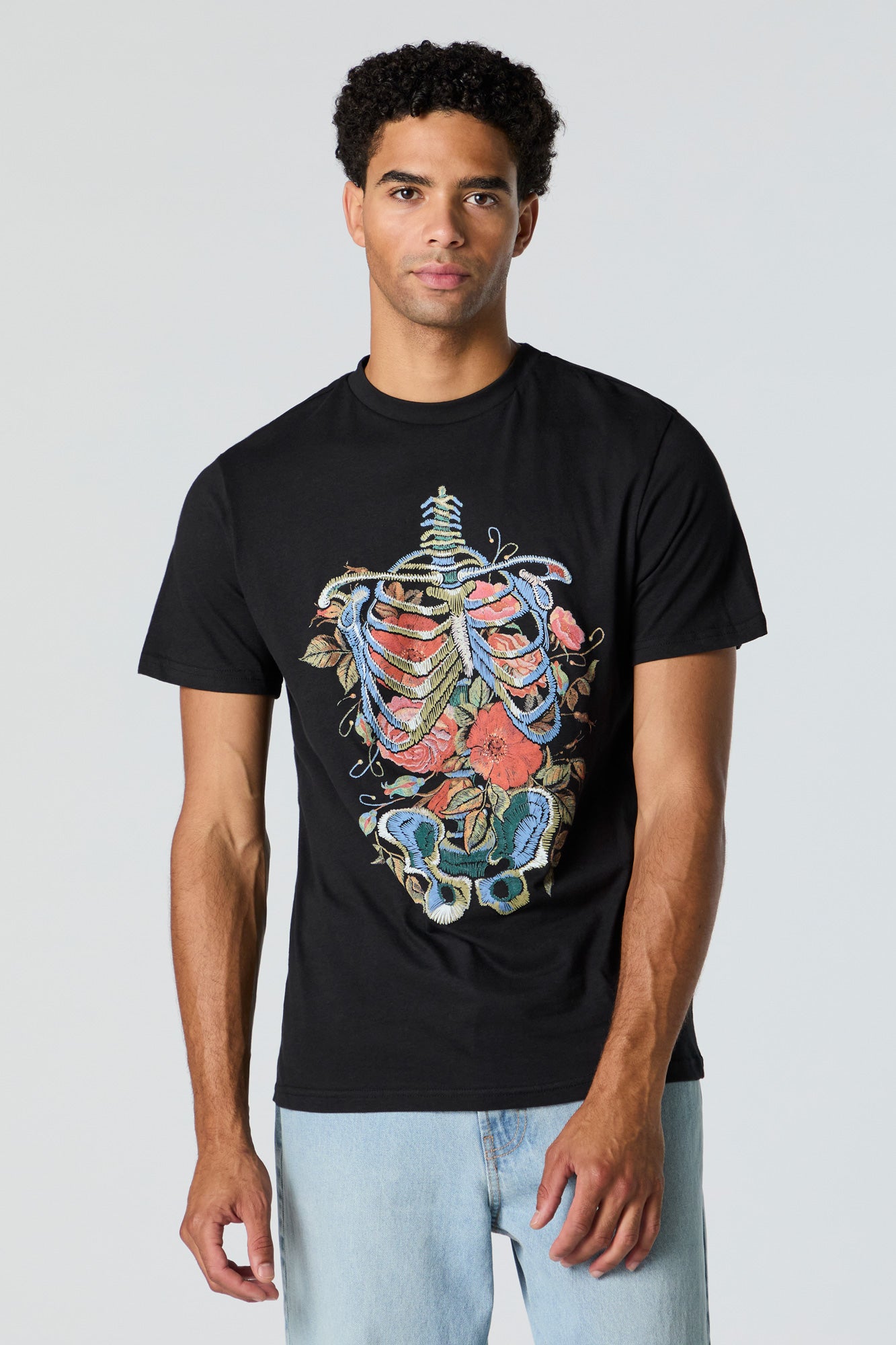 Floral Skeleton Graphic T-Shirt