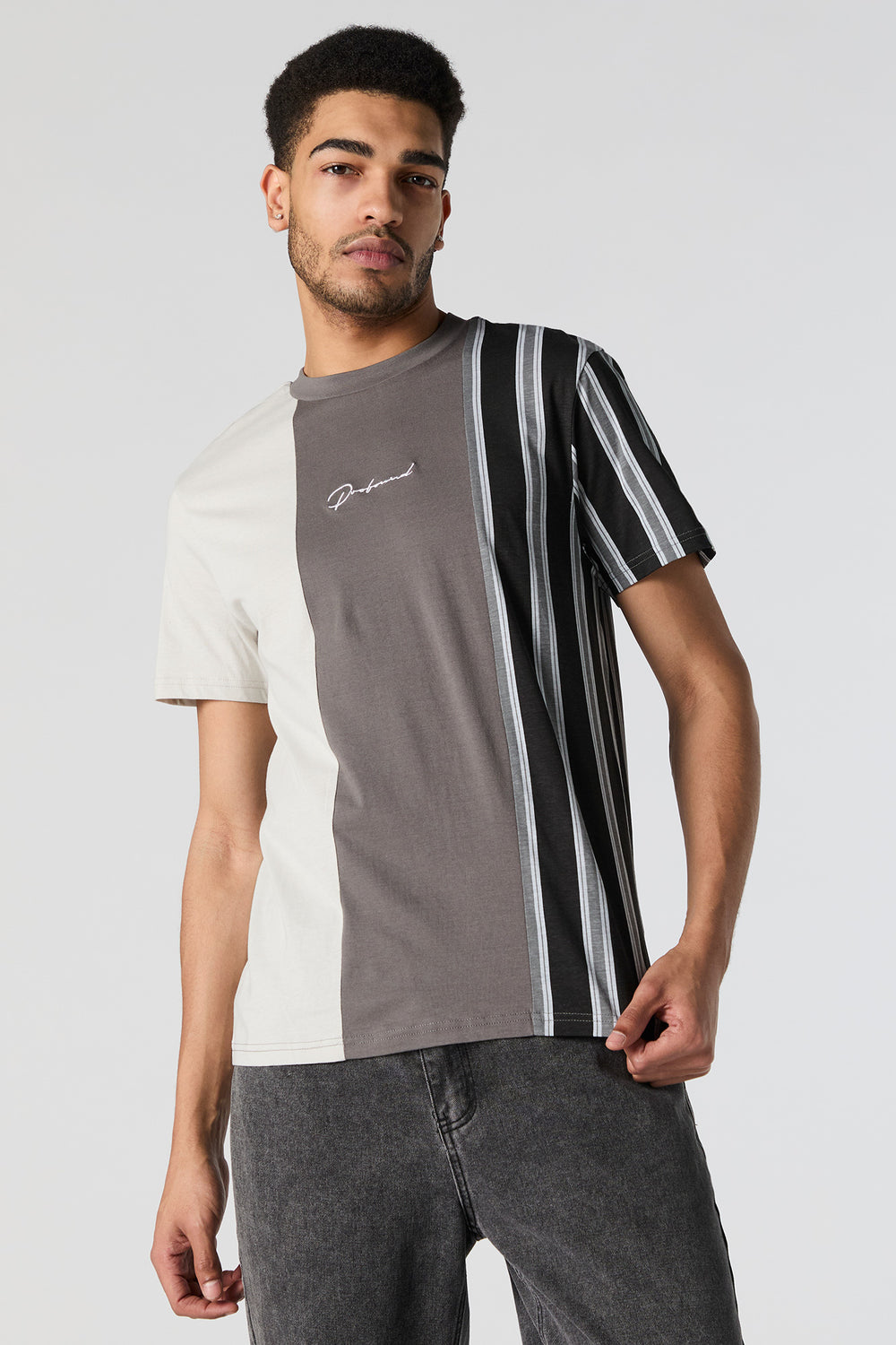 Profound Embroidered Striped Colourblock T-Shirt Profound Embroidered Striped Colourblock T-Shirt 5