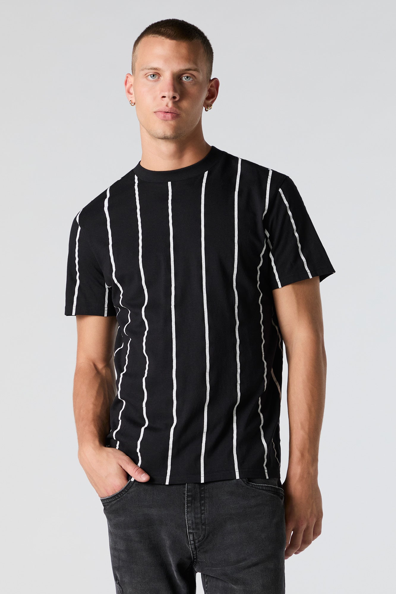 Vertical Striped Crewneck T-Shirt