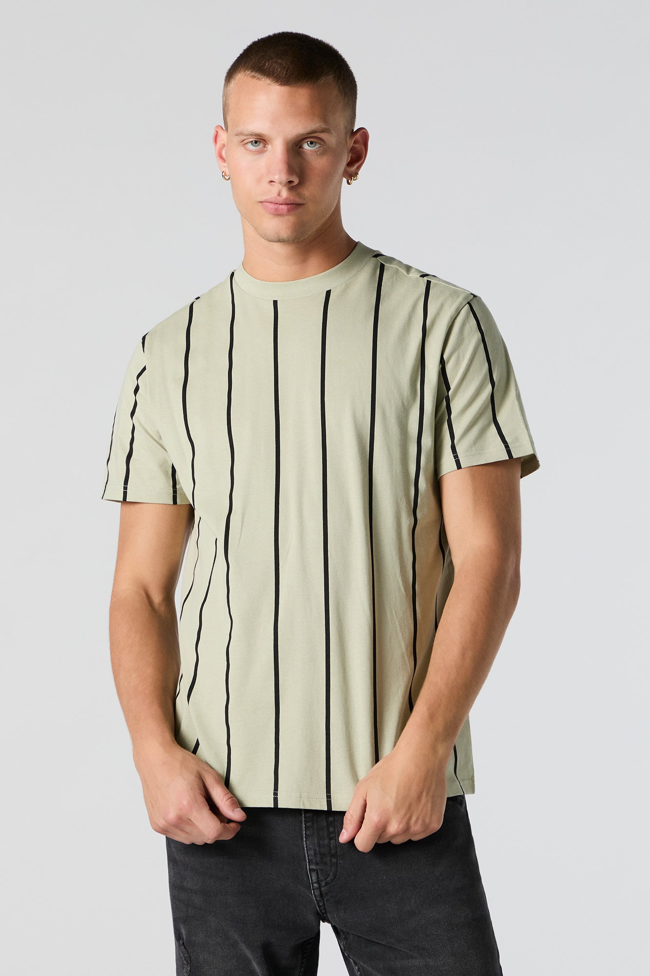 Vertical Striped Crewneck T-Shirt