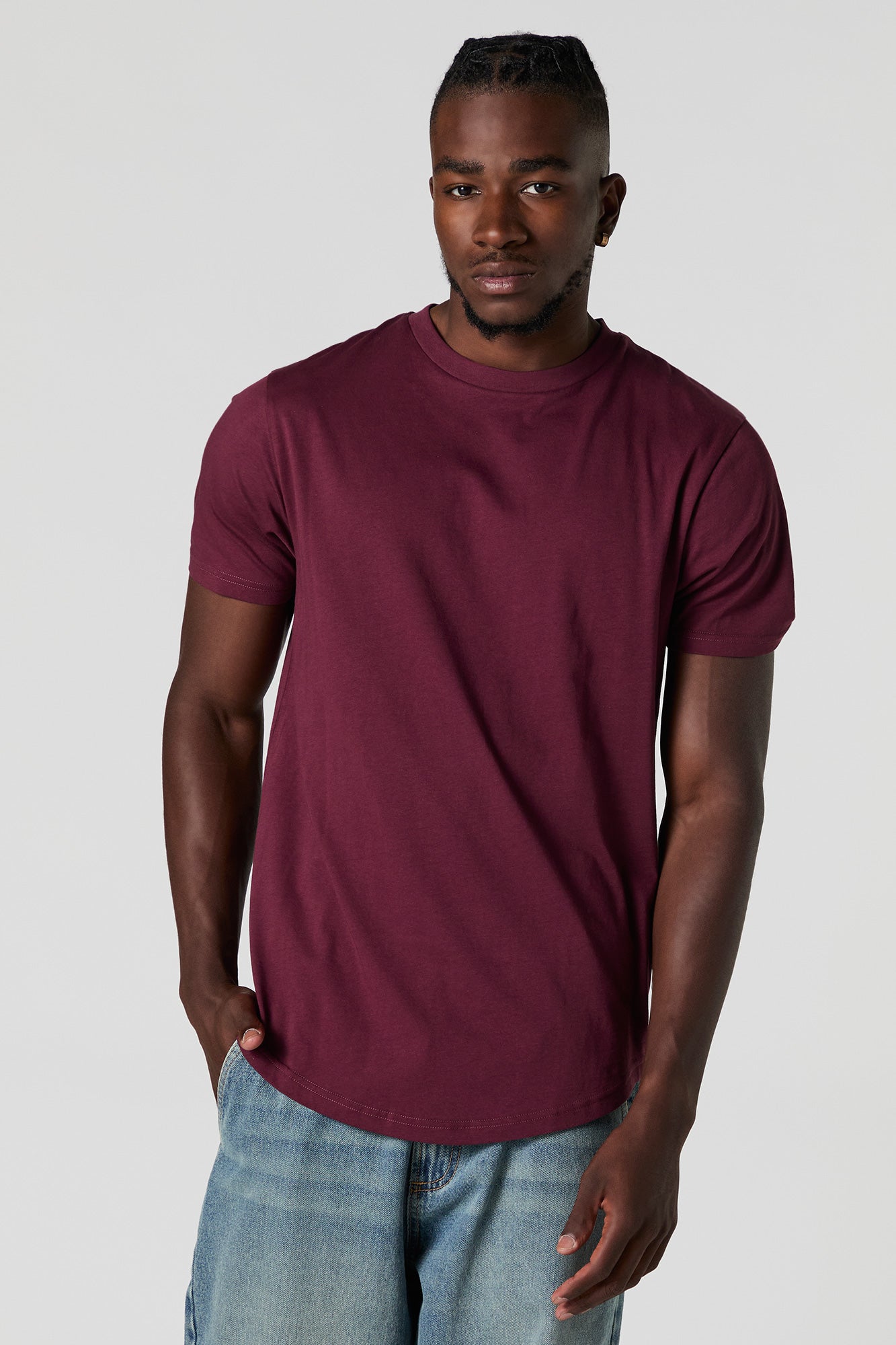 Solid Curved Hem Crewneck T-Shirt