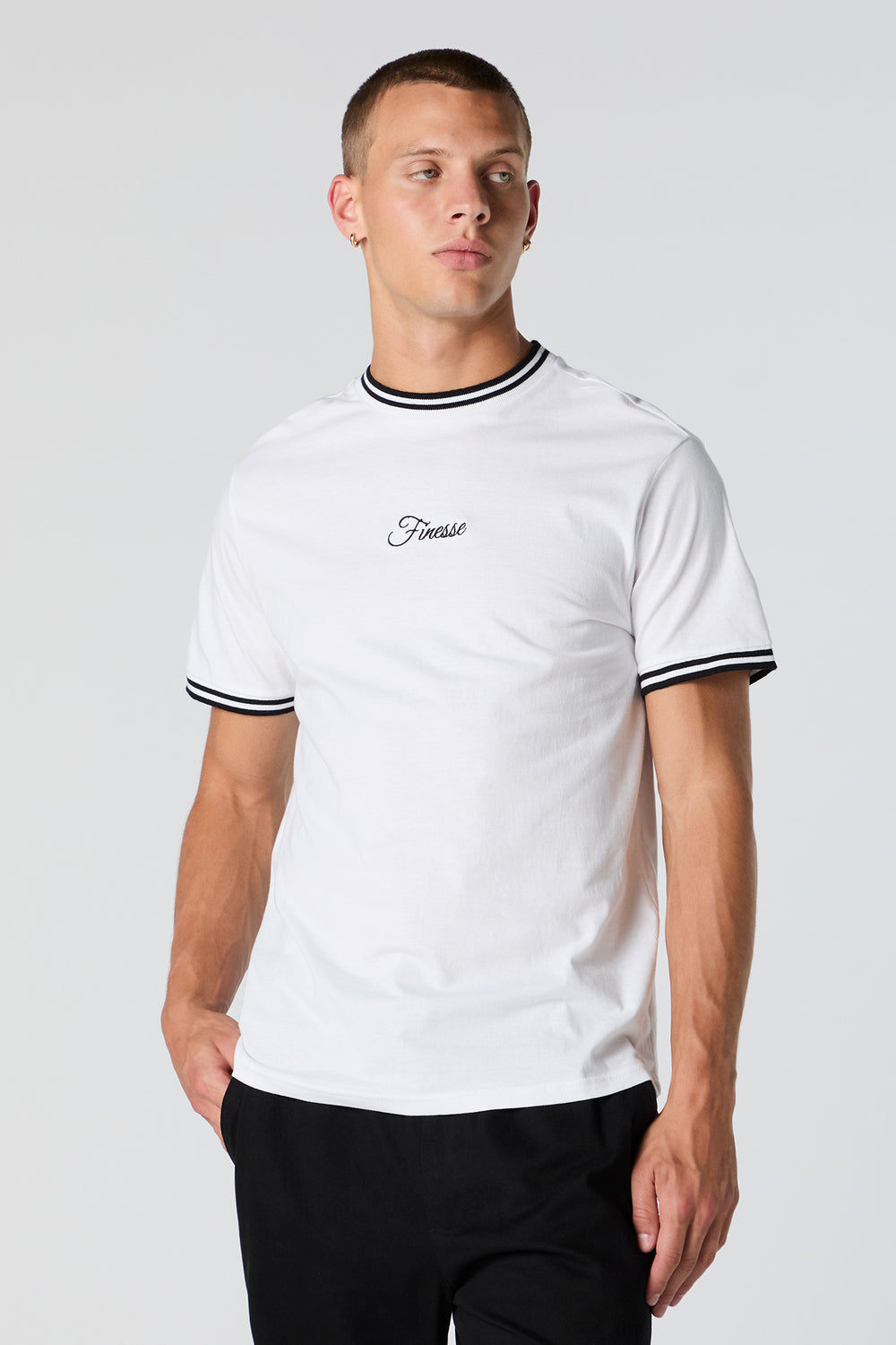 Finesse Embroidered Contrast Trim T-Shirt Finesse Embroidered Contrast Trim T-Shirt 1