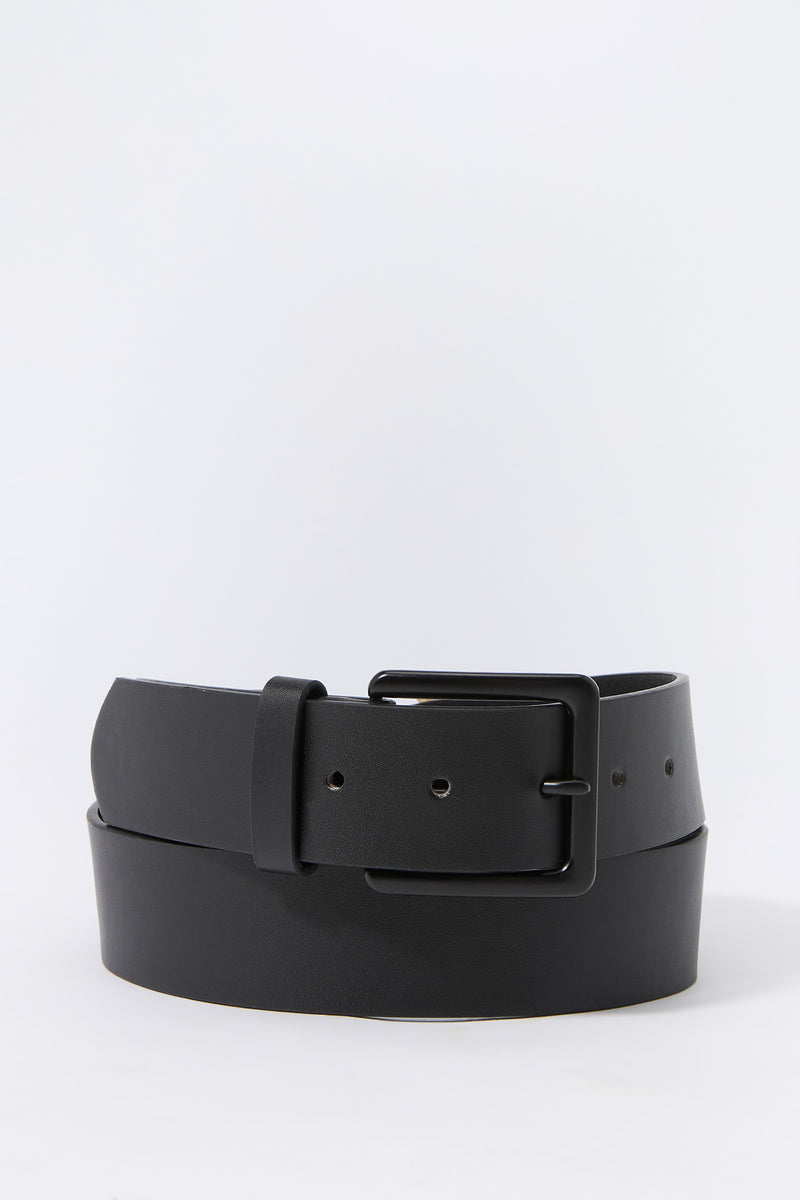 Matte Black Faux Leather Belt