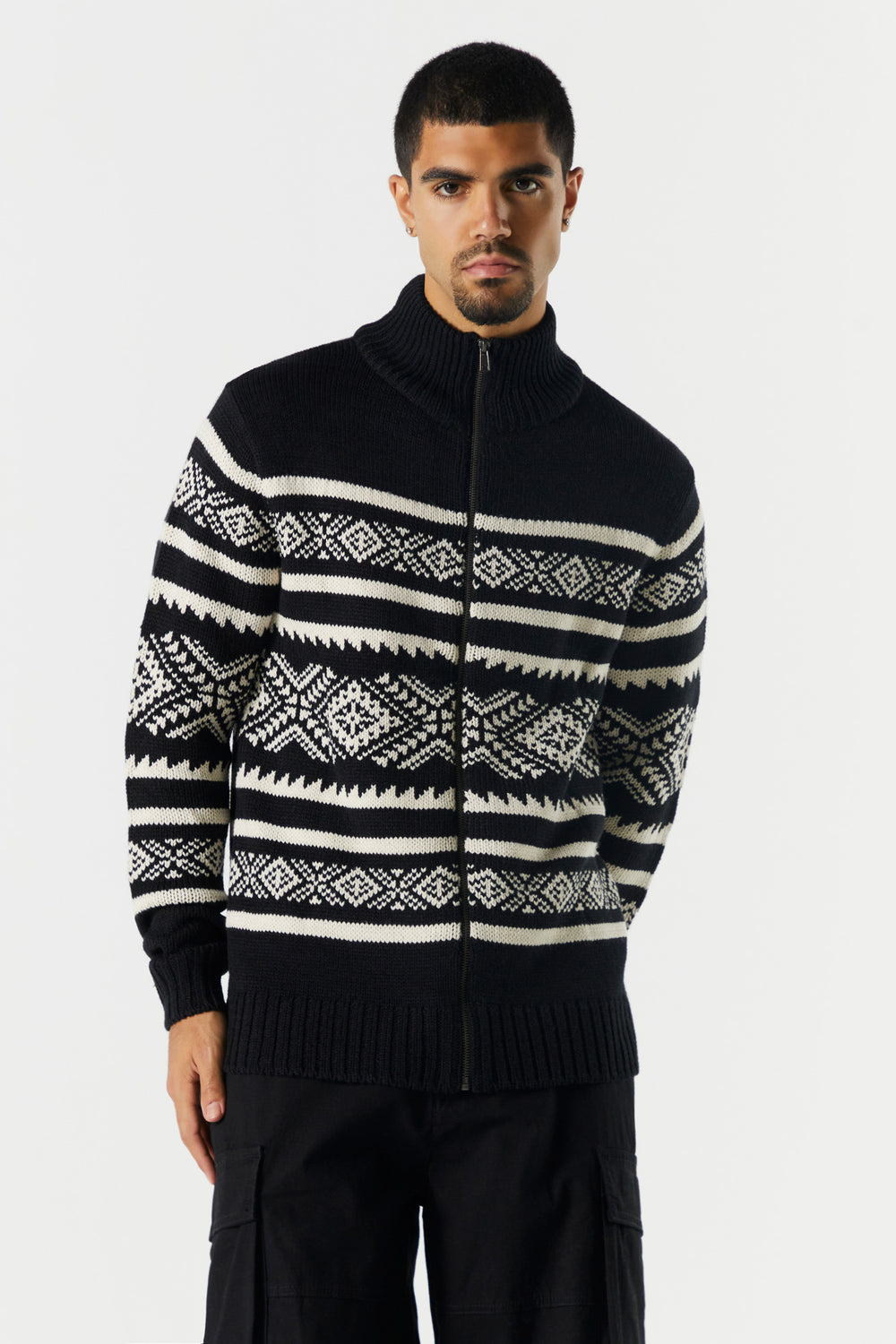 Printed Knit Zip-Up Sweater Printed Knit Zip-Up Sweater 1