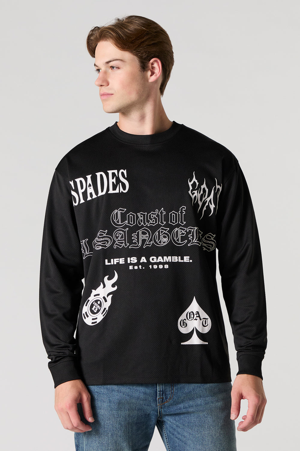 Life is a Gamble Graphic Mesh Long Sleeve Top Life is a Gamble Graphic Mesh Long Sleeve Top 1