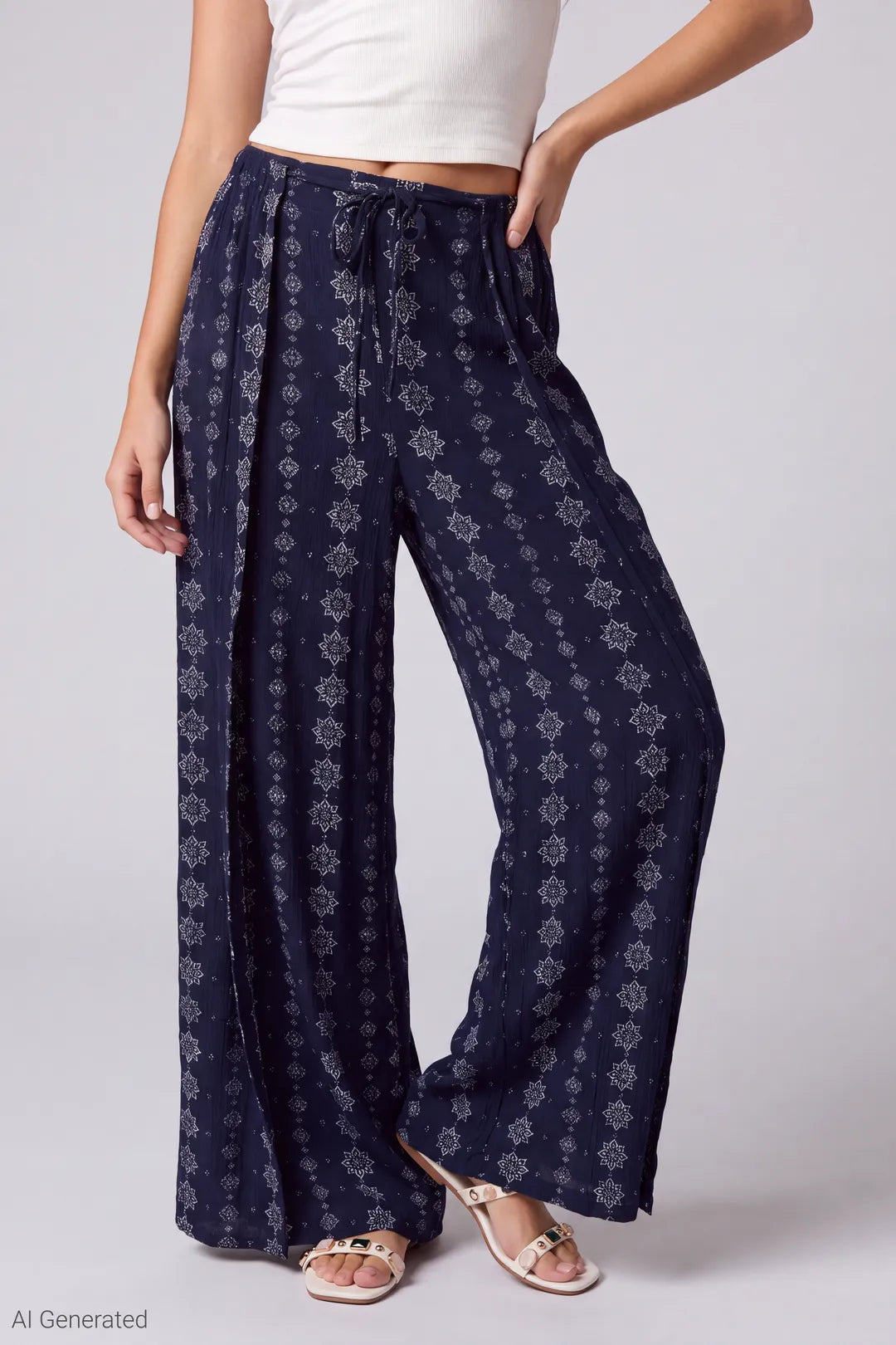 Alt View 3. Wrap Palazzo Pant - Navy