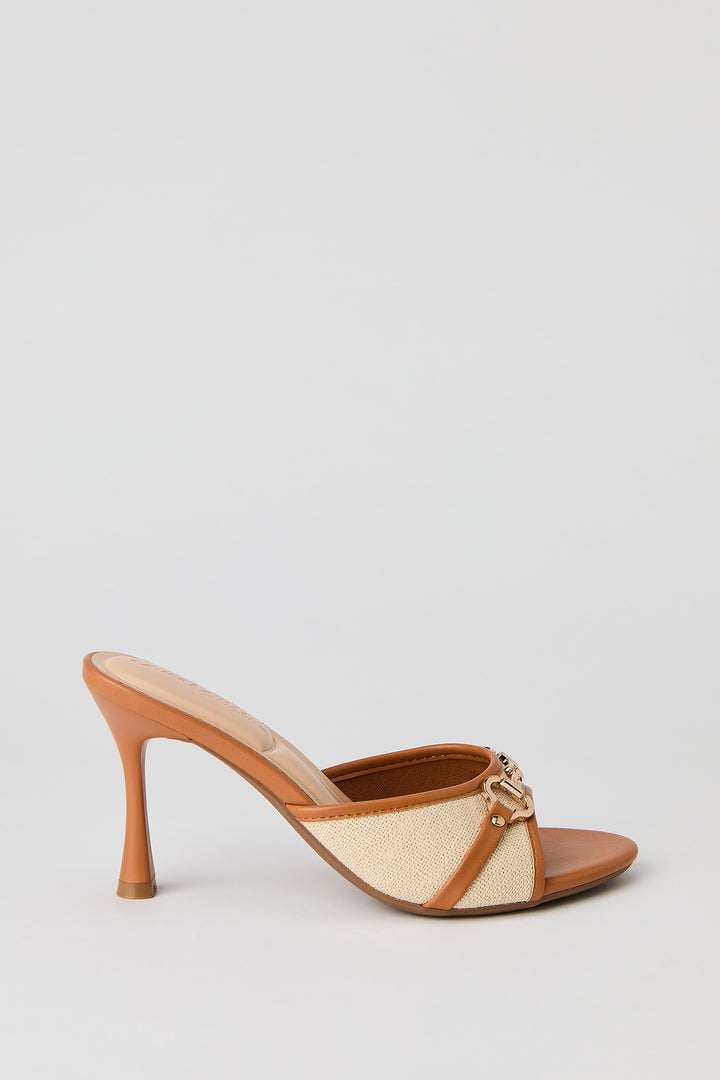 Metal Buckle Heeled Mule