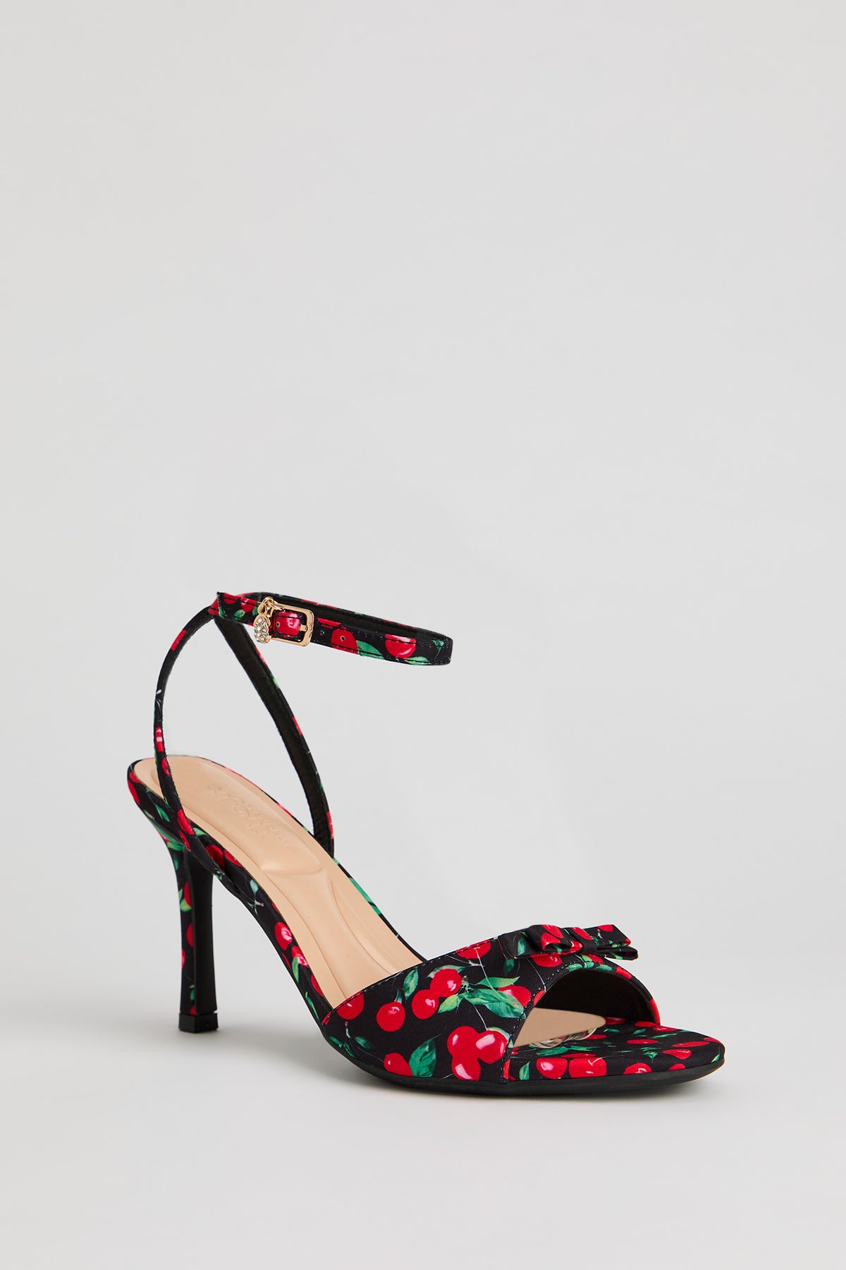 Alt View 2. Cherry Print Stiletto Heel Sandal - Black