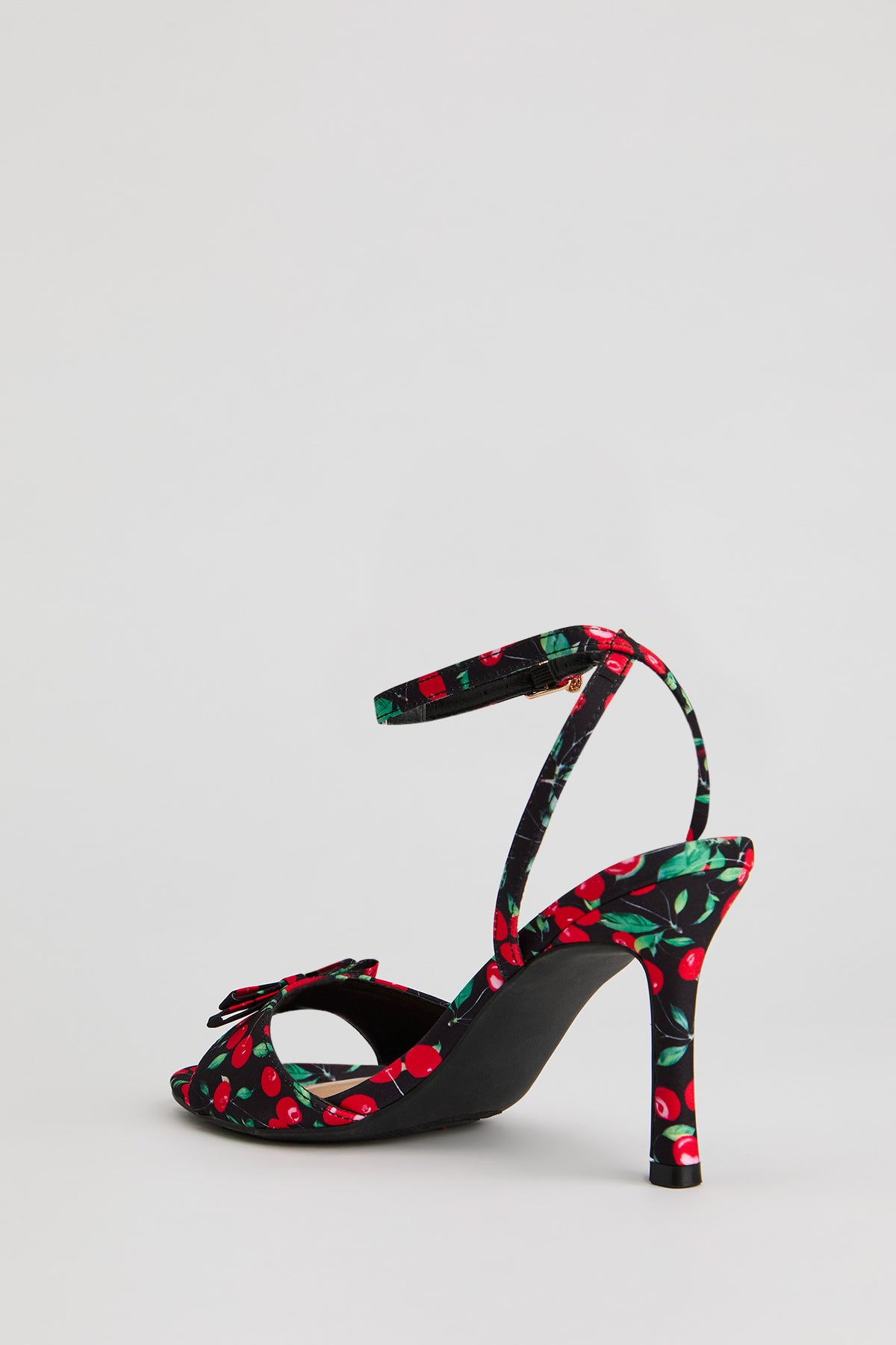 Alt View 4. Cherry Print Stiletto Heel Sandal - Black