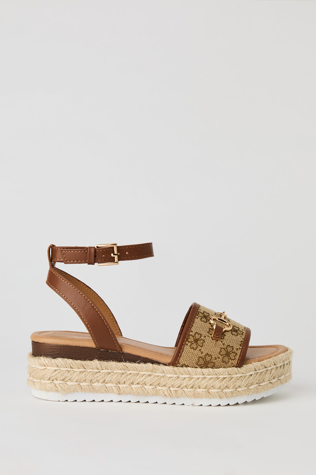 Ankle Strap Platform Wedge Sandal - Brown