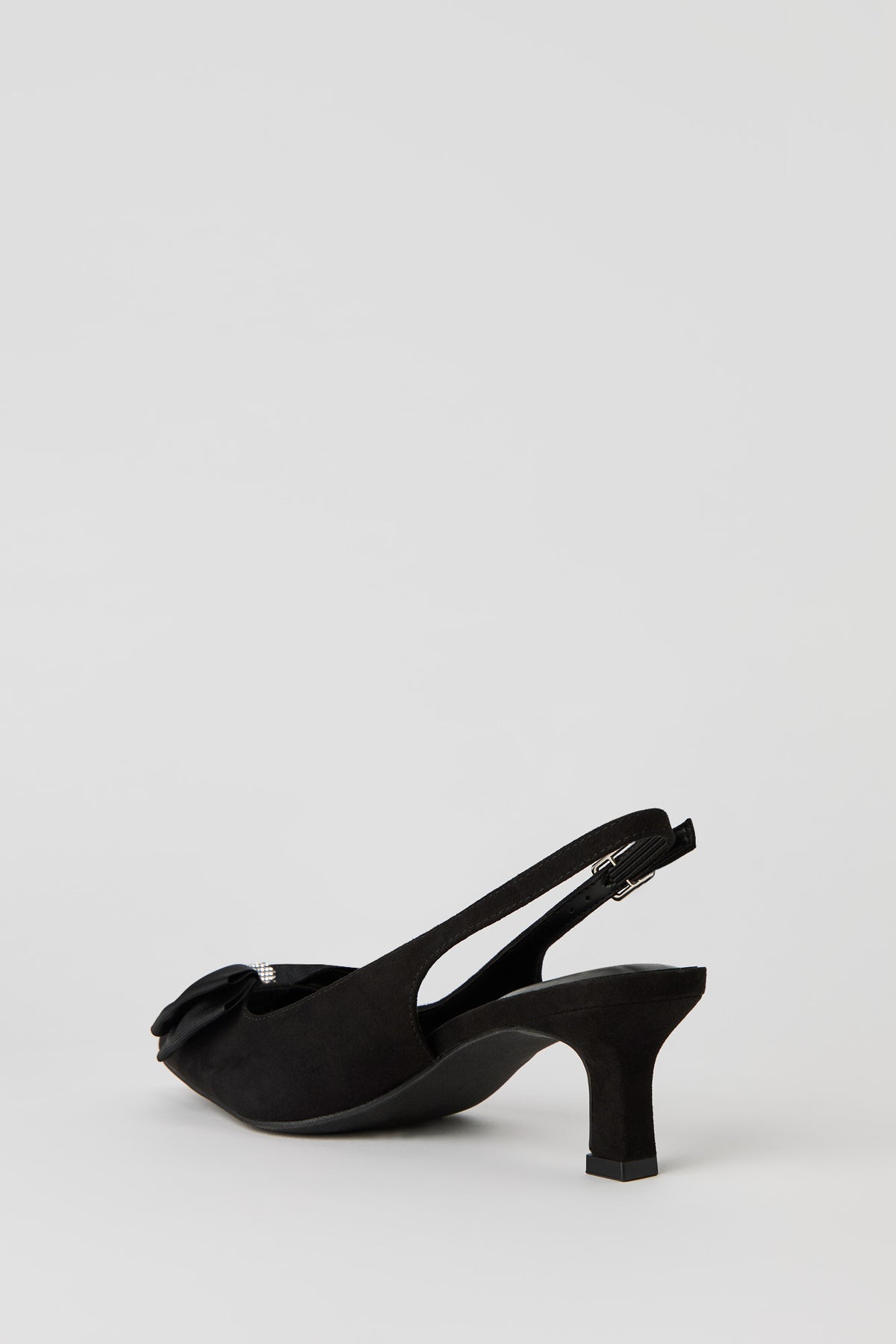Alt View 4. Rhinestone Bow Kitten Heeled Slingback - Black