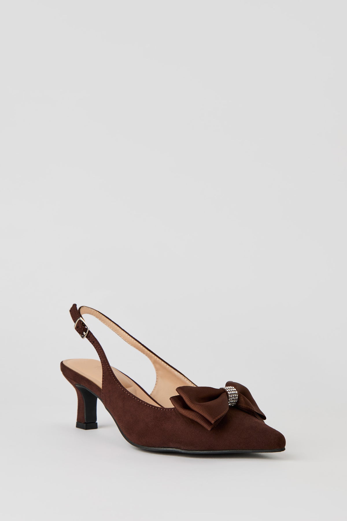 Alt View 2. Rhinestone Bow Kitten Heeled Slingback - Brown