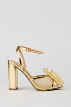 Mesh Bow Block Heeled Sandal
