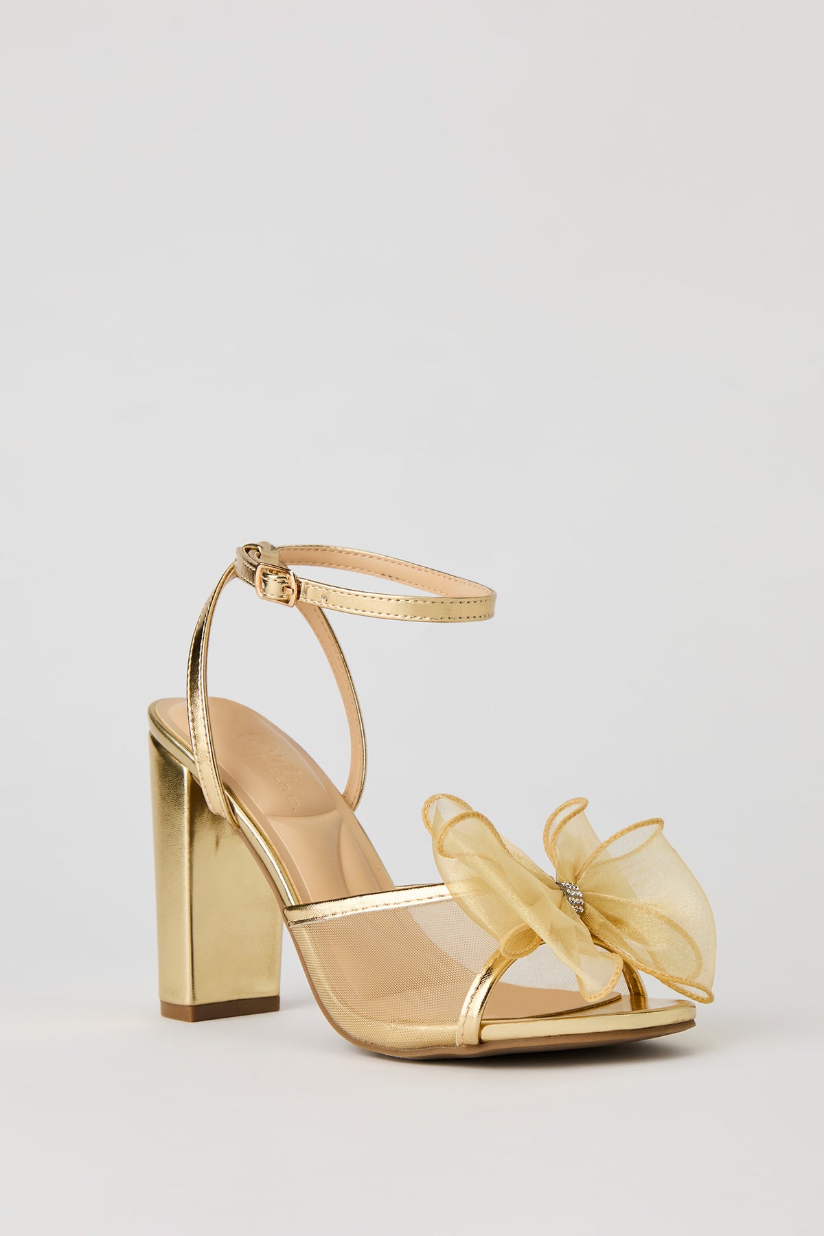 Alt View 2. Mesh Bow Block Heeled Sandal - Gold