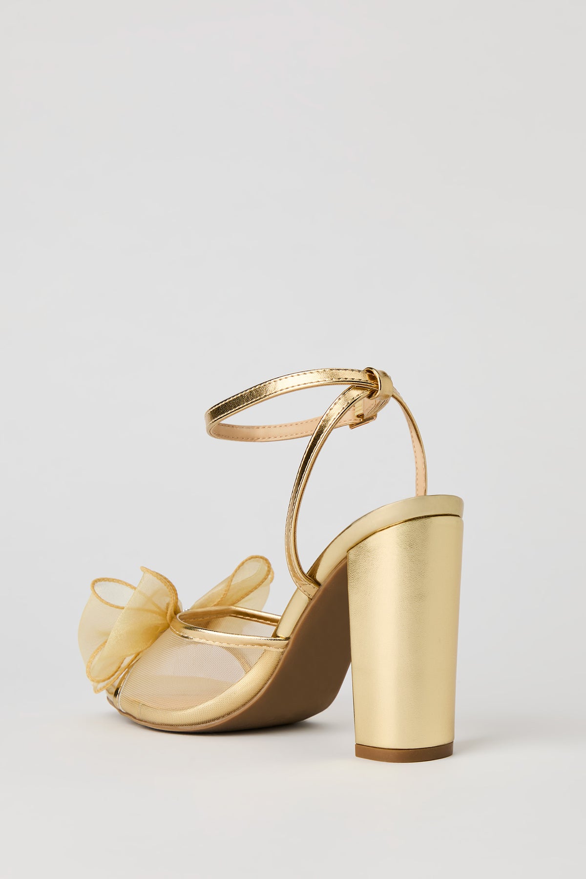 Alt View 4. Mesh Bow Block Heeled Sandal - Gold