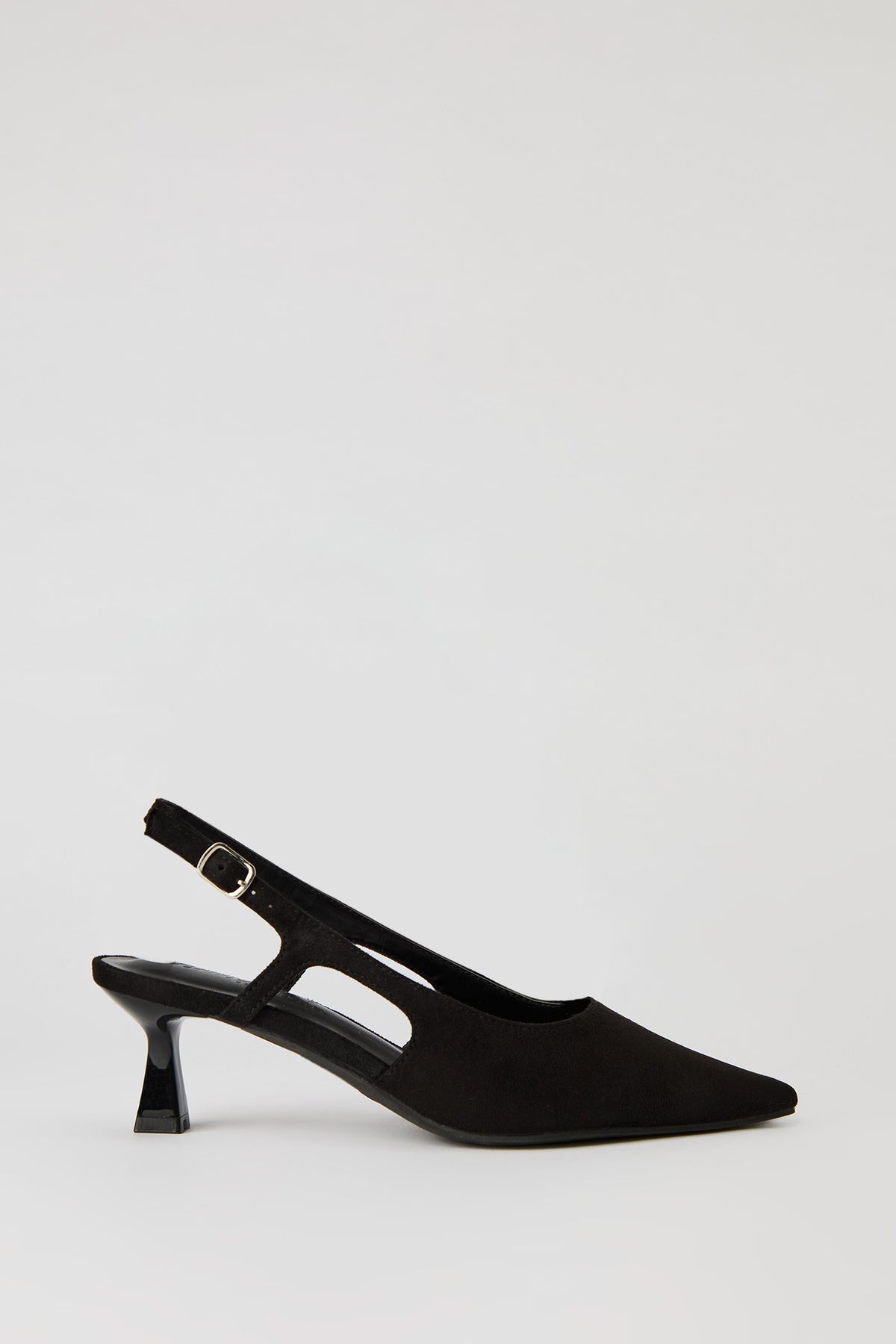 Pointed Toe Kitten Heeled Slingback - Black