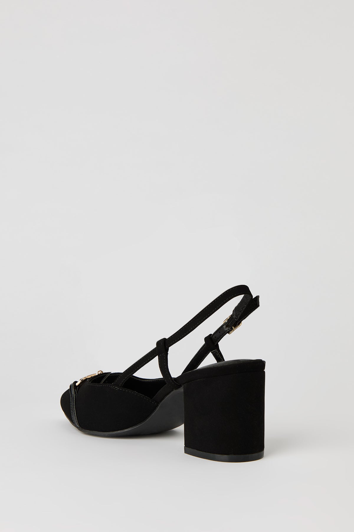 Alt View 4. Metal Buckle Pointed Toe Block Heeled Slingback - Black