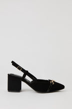 Metal Buckle Pointed Toe Block Heeled Slingback