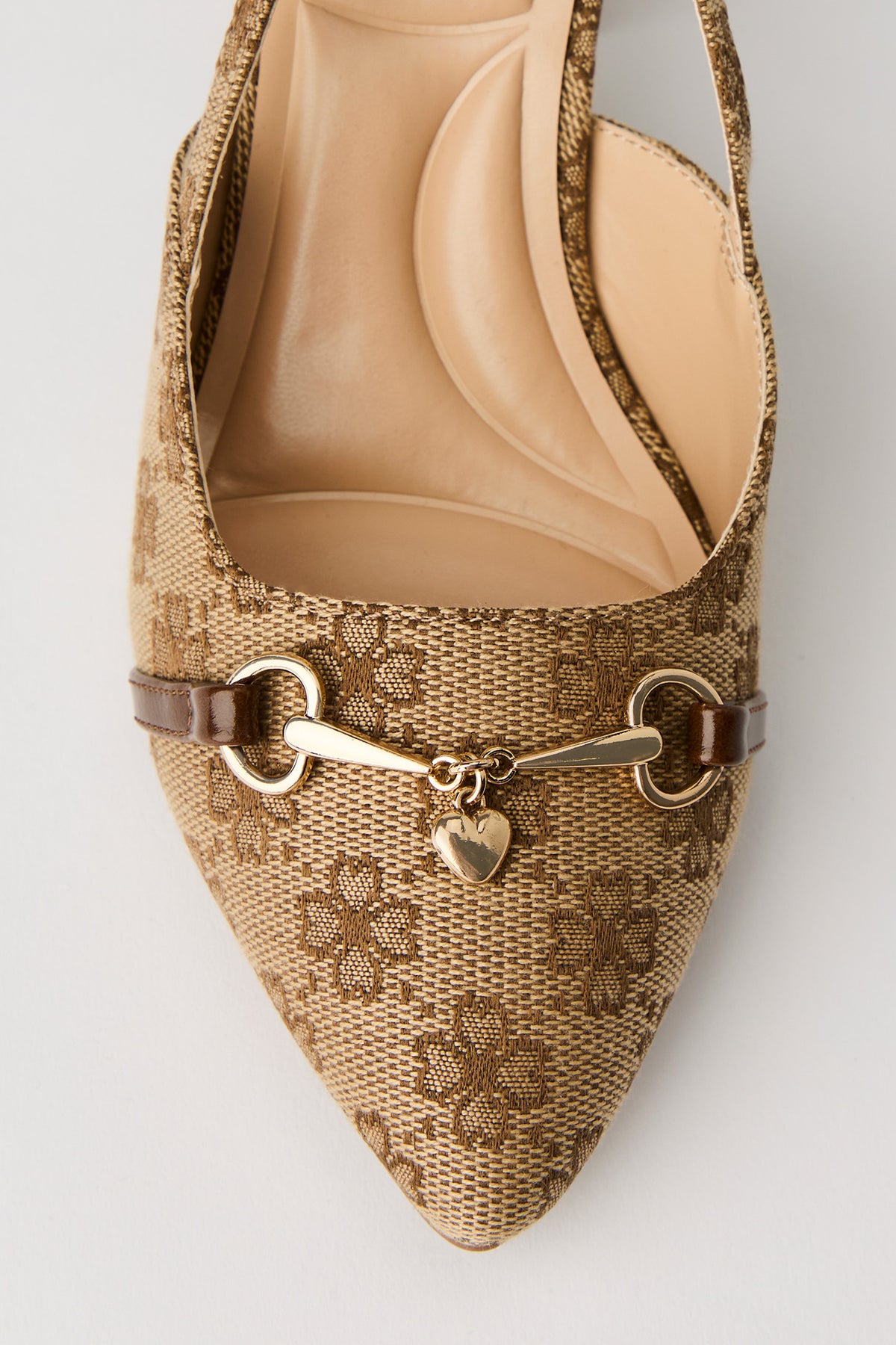 Alt View 3. Metal Buckle Pointed Toe Block Heeled Slingback - Brown